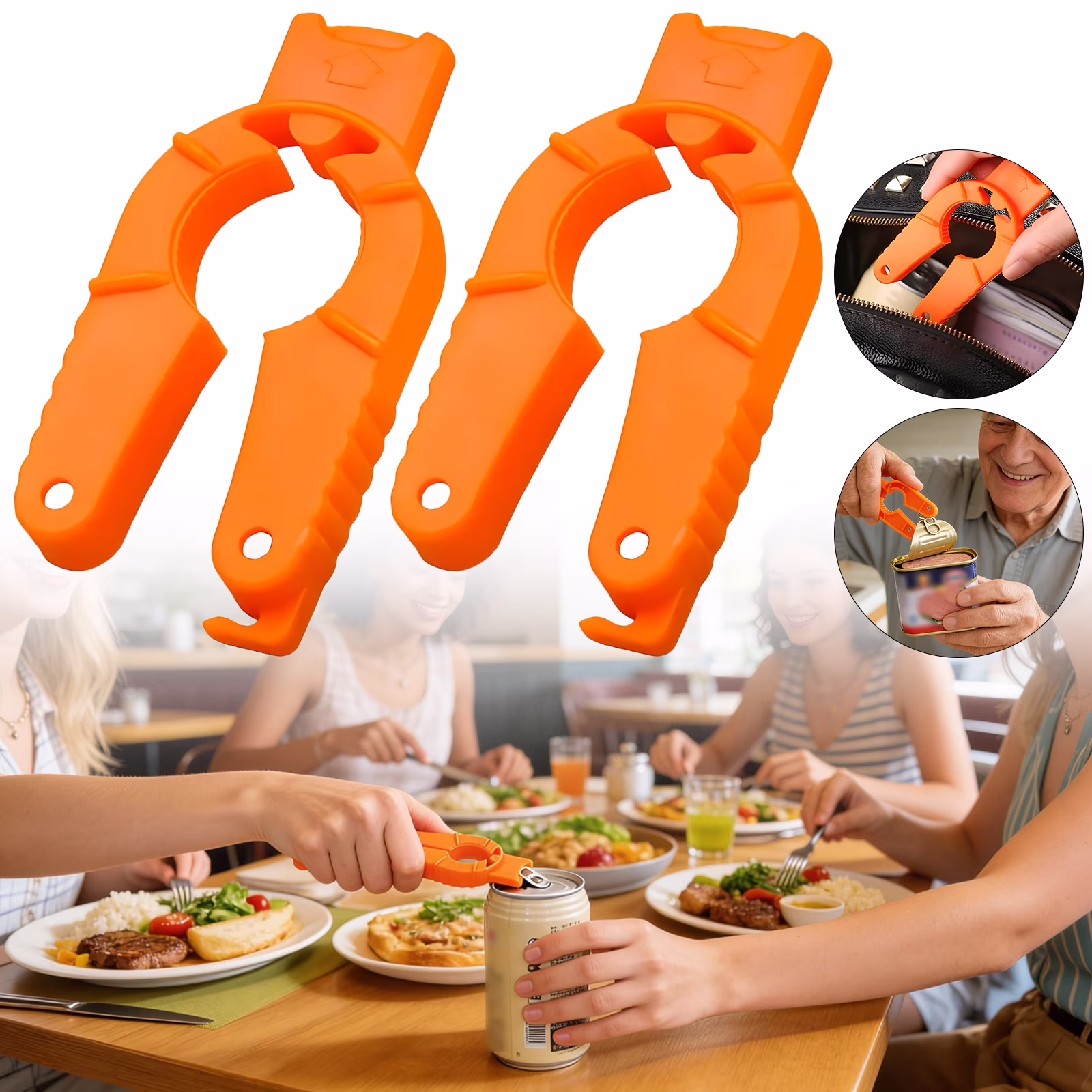 Plastic Bottle Cap Openers, 2 Pack Water Bottle Openers, Orange Soda Can Opener, 3 in 1 Multi-Purpose Water Bottle Opener for Arthritic Hands, Seniors
