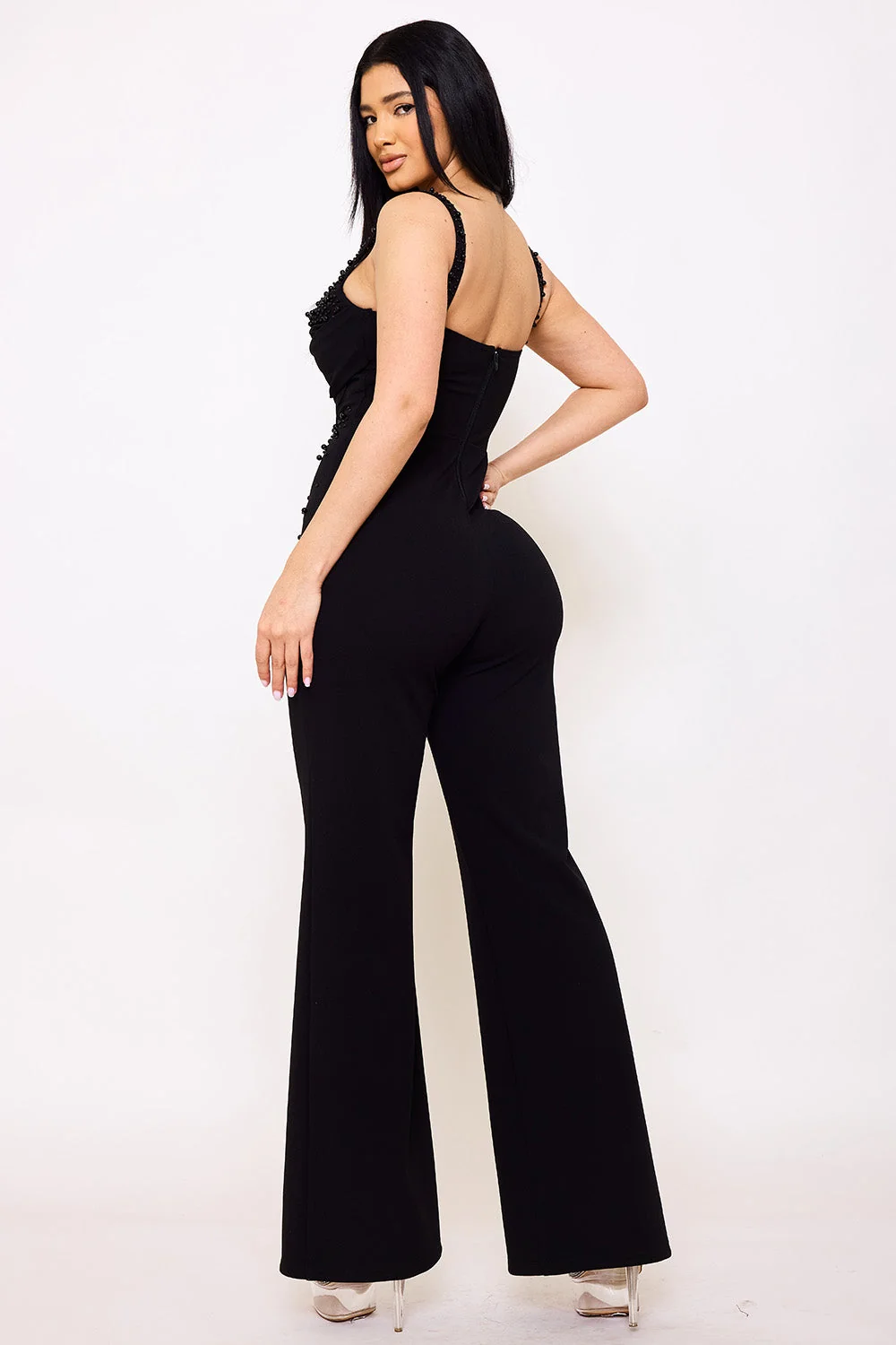 Symphony Jumpsuit - Beaded Detail Techno Crepe Jumpsuit
