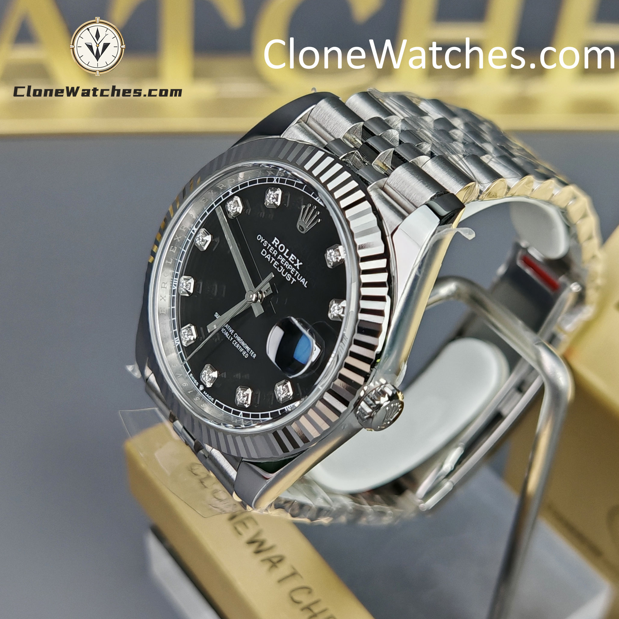 Rolex Super Clone Watches 1:1 DateJust Black Diamond Dial Jubilee 41MM m126334-0012 3235 Movement