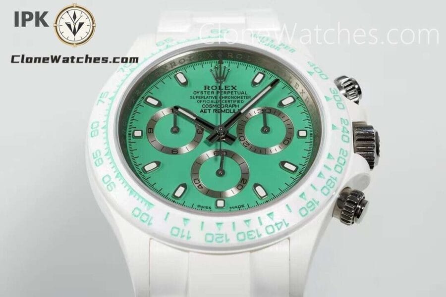 Modified Super Clone Watches 1:1 AET Rolex Daytona Full ceramic Biscay Green White Ceramic 4130 Movement