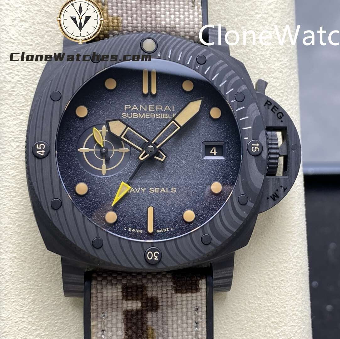 Panerai Super Clone Watches 1:1 Submersible QuarantaQuattro GMT Navy SEALs CarbotechTM 44MM PAM01513