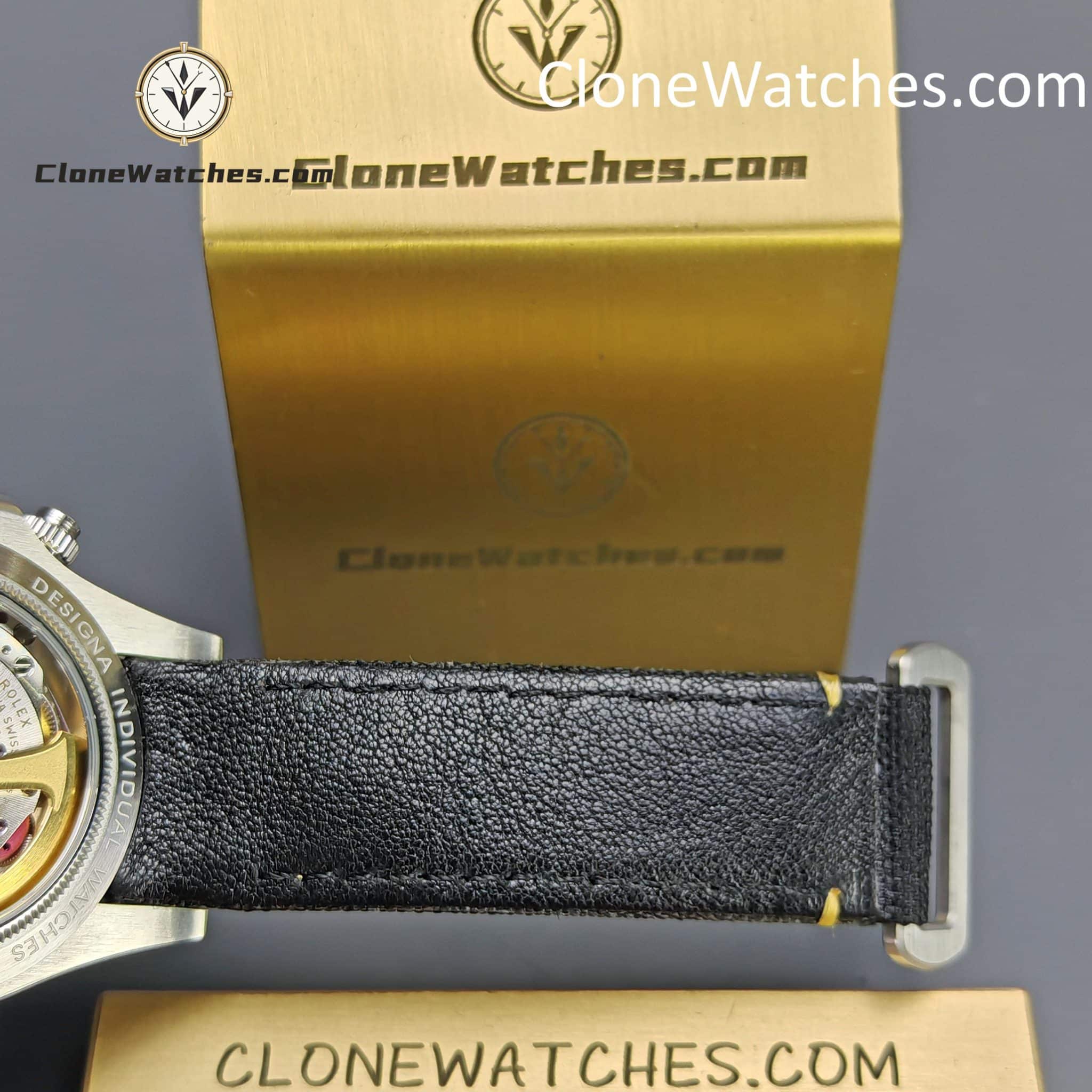 Modified Super Clone Watches 1:1 DiW Rolex Daytona “EXCEPTIONAL UNIQUE” 4130 Movement Black Strap