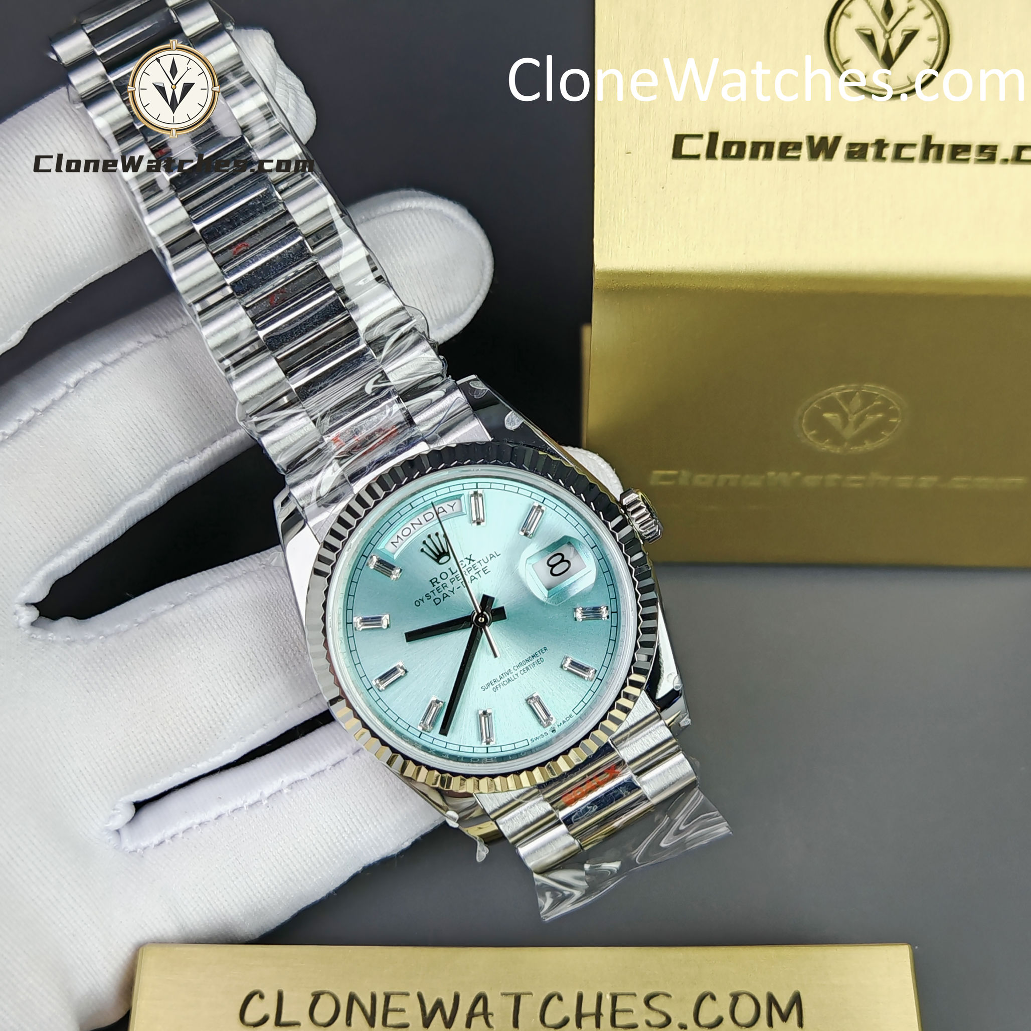 Rolex Super Clone Watches 1:1 Day Date Ice Blue Dial 36mm m128236-0009 3255 Movement