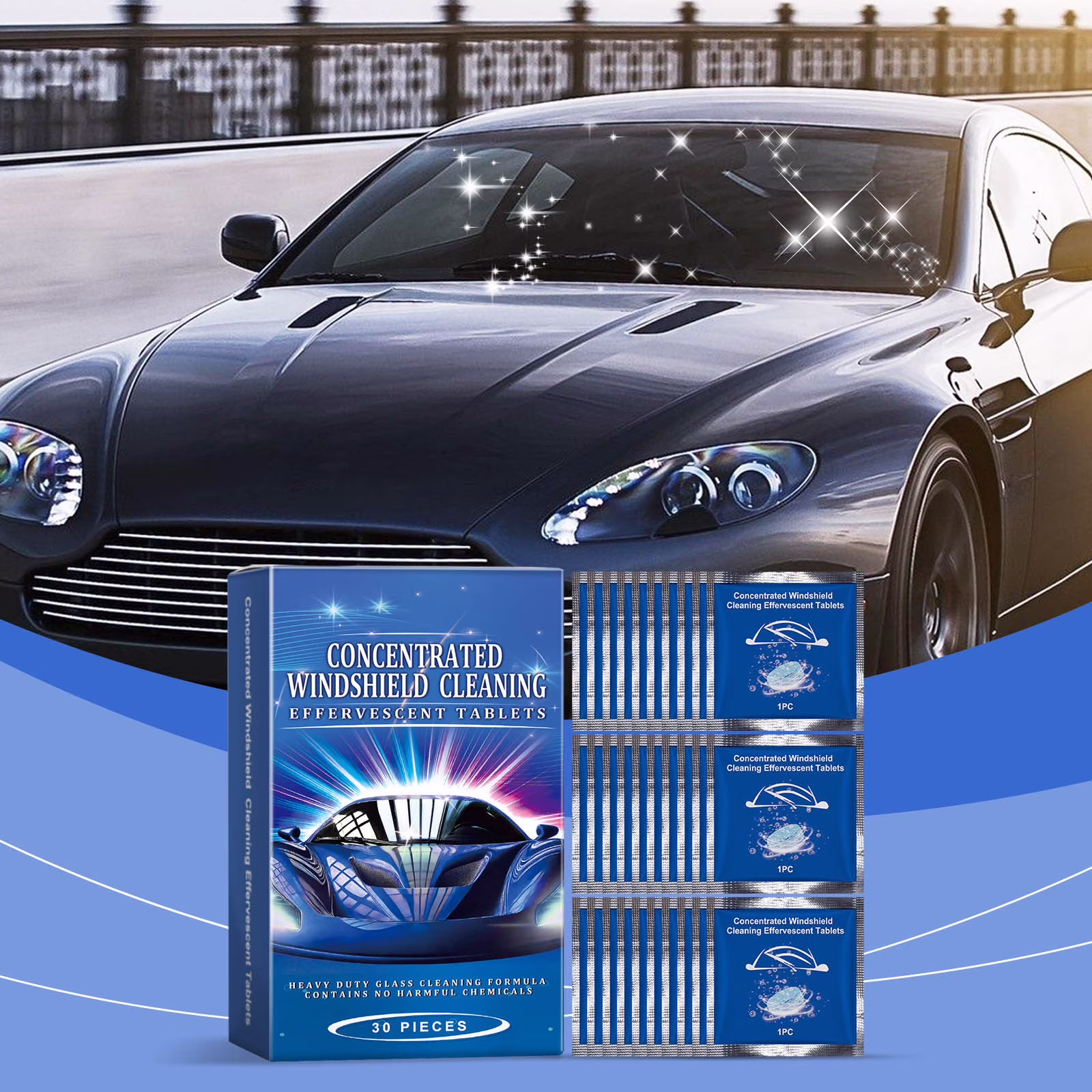 Fzsteel Windshield Cleaner Tablets Portable 1 Gal Equivalent Per Tablet For Effective Cleaning Anti-Fog Water-Repellent Safe Driving Multi-Use Car Glass Maintenance