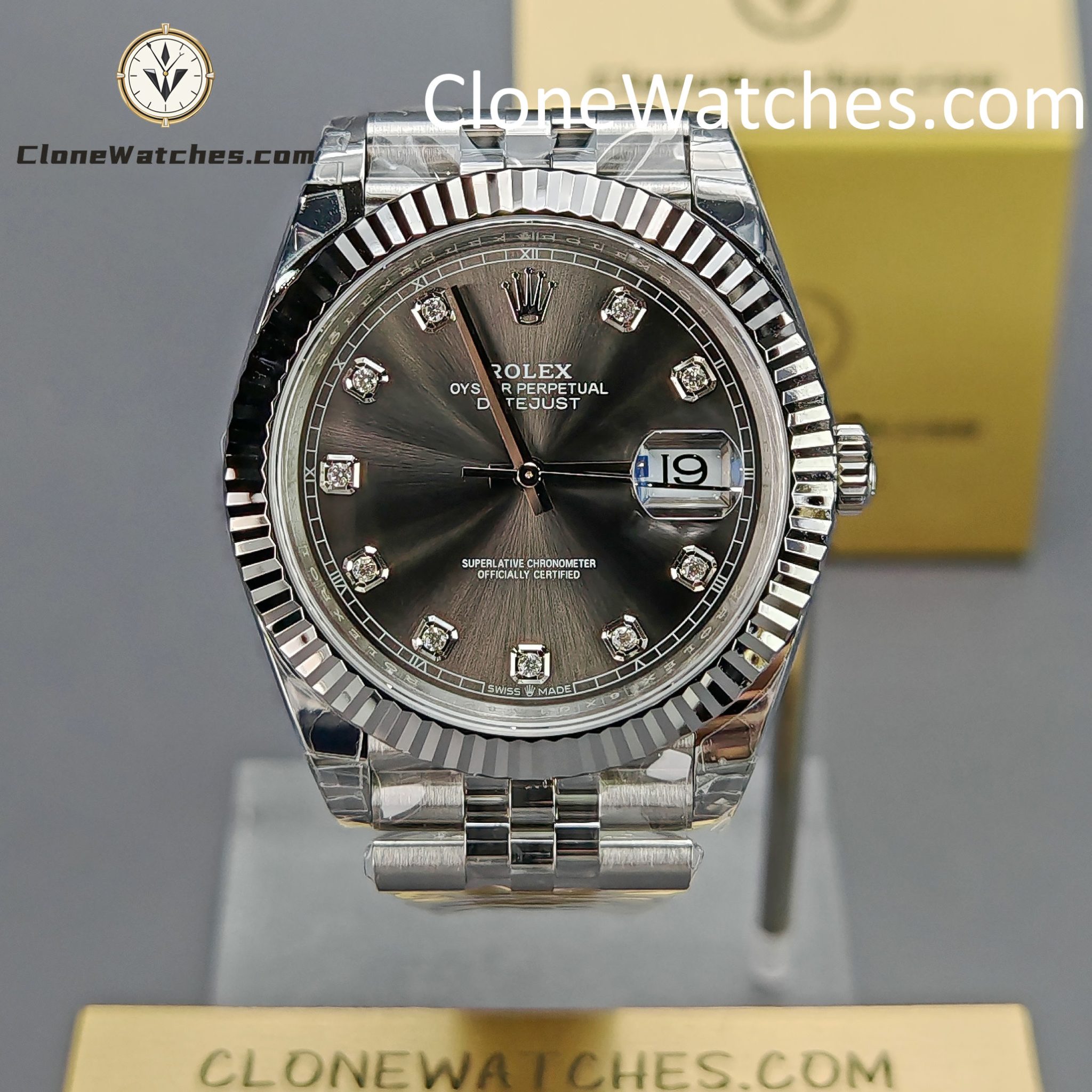 Rolex Super Clone Watches 1:1 DateJust Grey Diamond Jubilee 41MM m126334-0006 3235 Movement