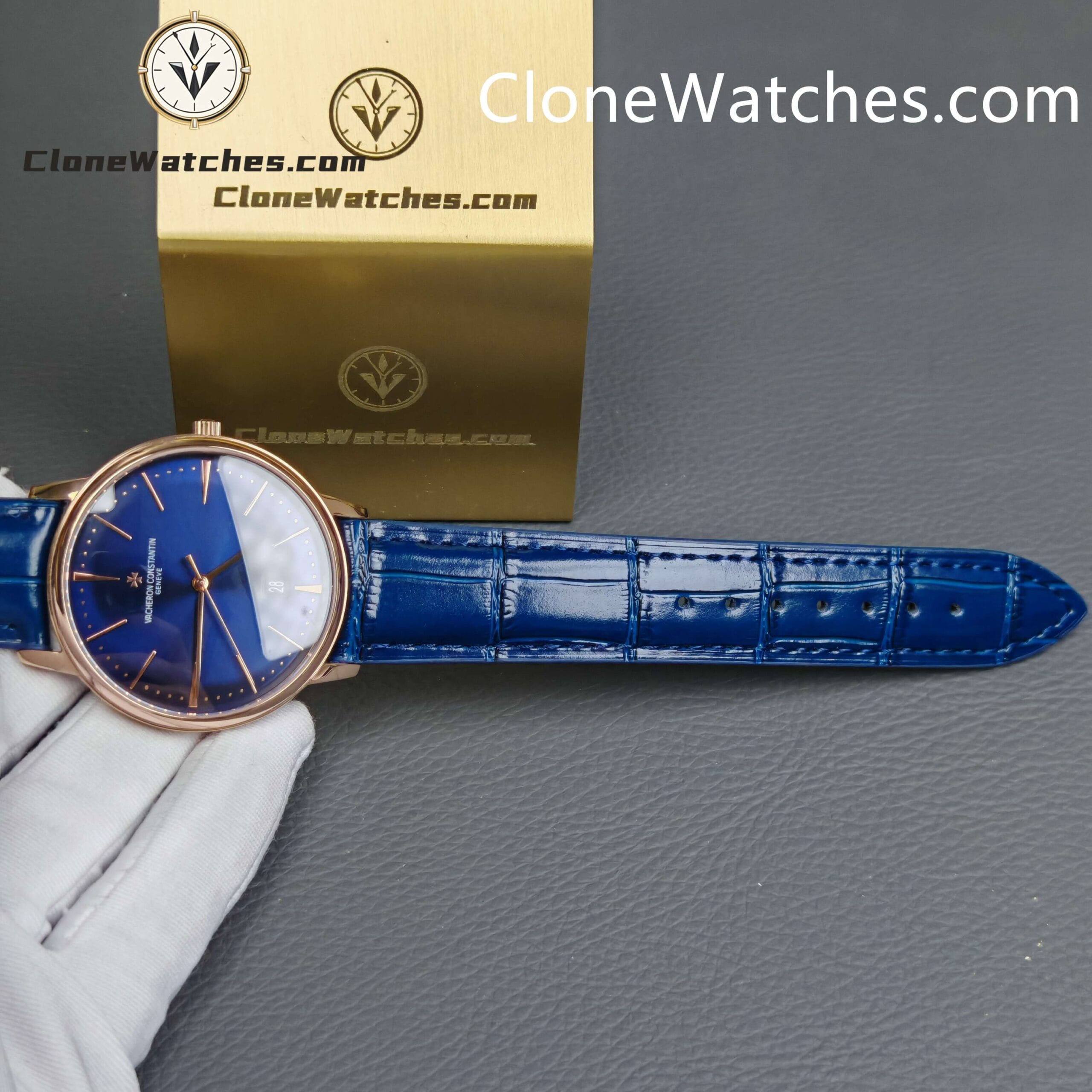 Vacheron Constantin Super Clone Watches 1:1 Patrimony Rose Gold 85180/000R-B515 Blue Dial