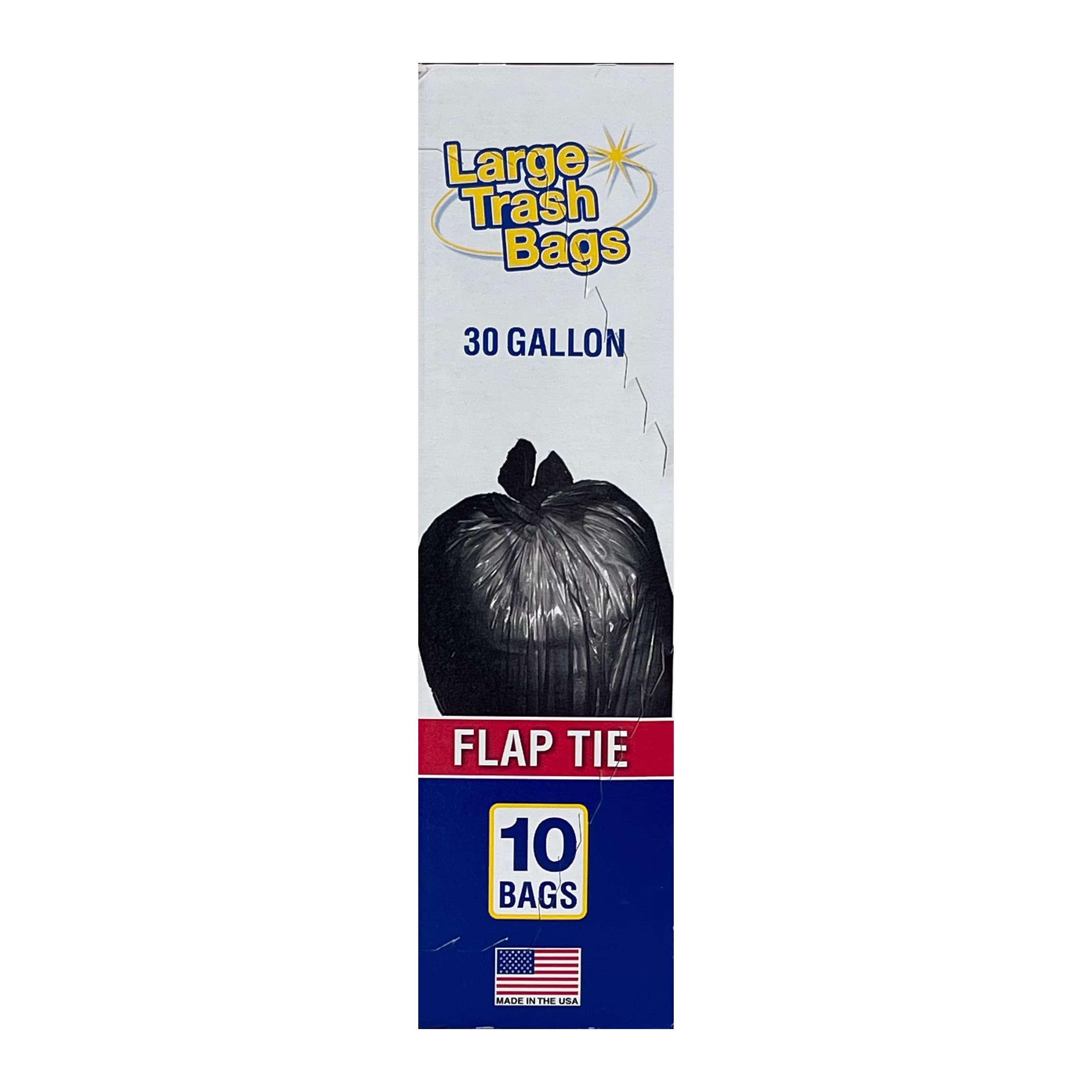 Basic Large Trash Bags, 30 Gallon, Flap Tie, 10 Bags