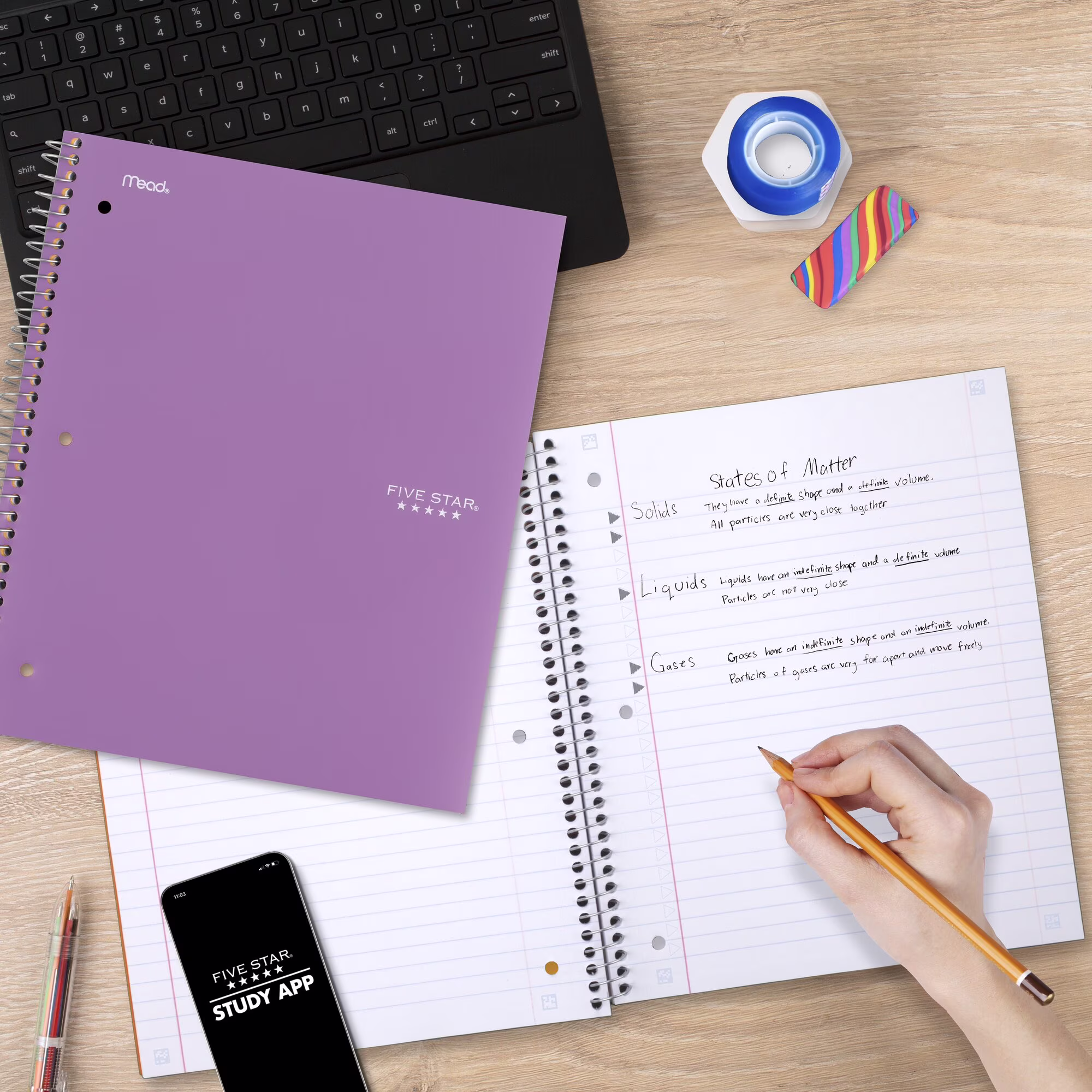 Five Star Spiral Notebook + Study App, 1 Subject, Wide Ruled, 8