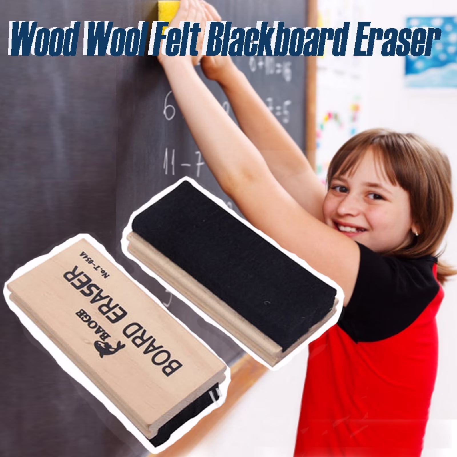 Felt Chalkboard Eraser, Wooden Blackboard, Qyaukm Large Advanced Wood Blackboard Eraser Cleaner Dustless, Suitable for Teacher Students Office Classroom, Chalk Eraser, 1Pack