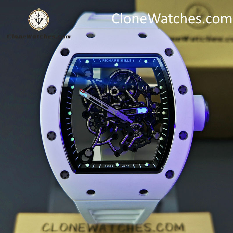 Richard Mille Super Clone Watches 1:1 RM 055 Ceramics Tourbillon White Strap