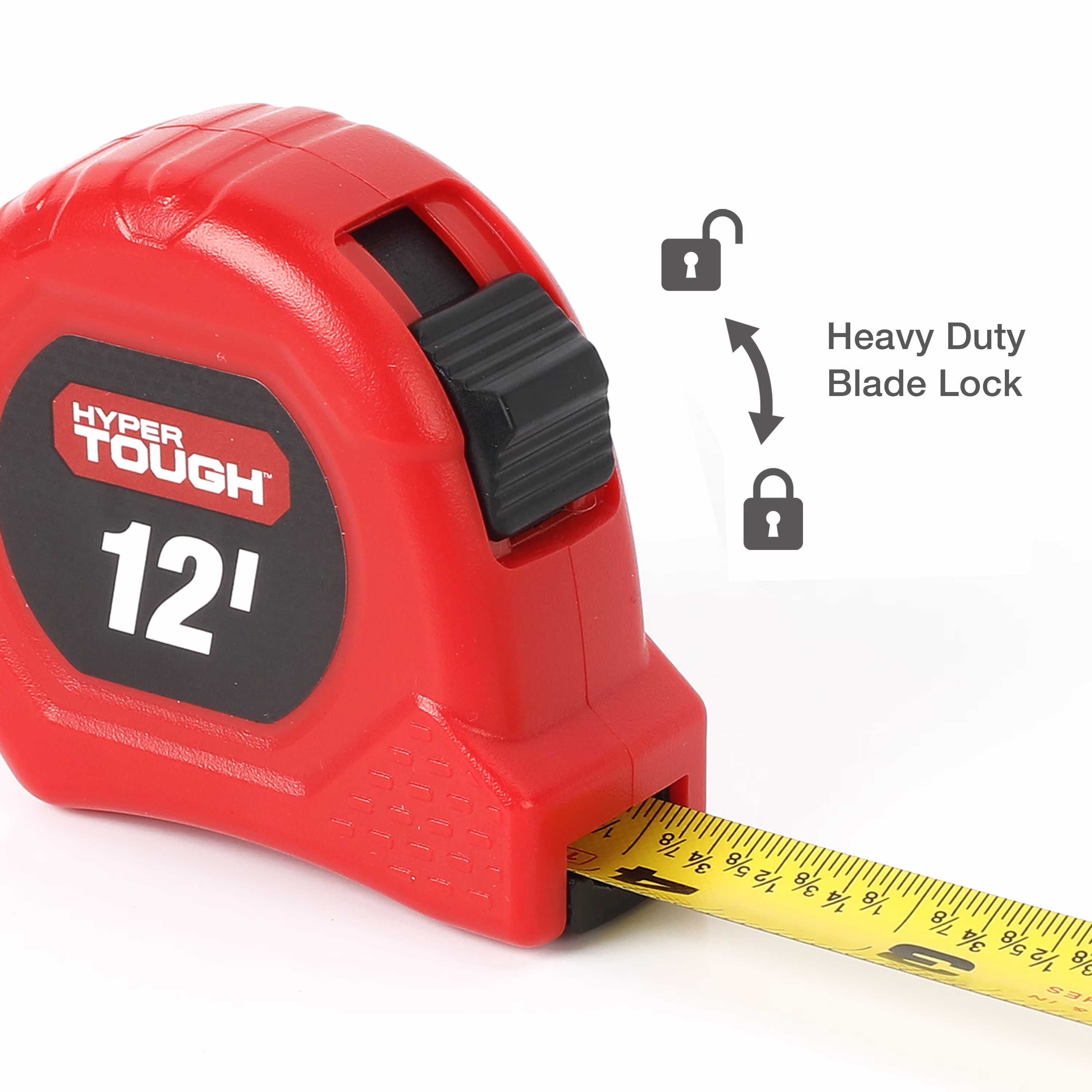 Hyper Tough Tape Measure, 12 ft, Nylon Coated Blade, VN-42038