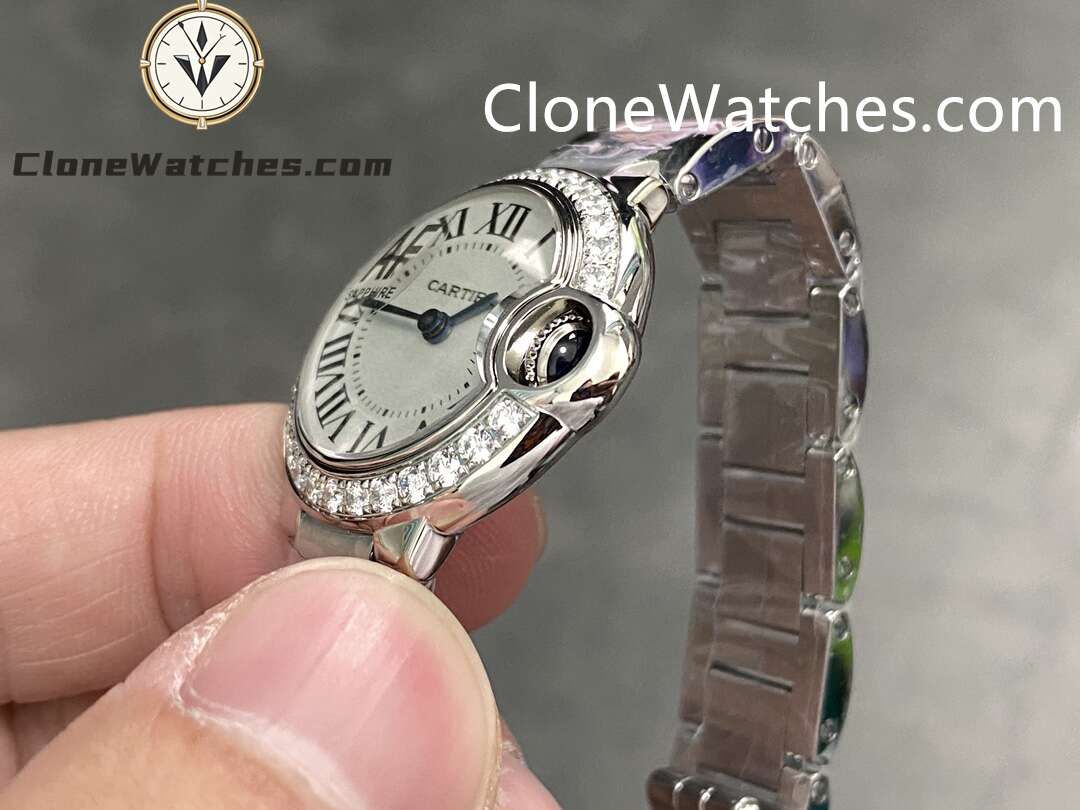 Cartier Super Clone Watches 1:1 Ballon Bleu de W4BB0015 White Dial Diamond Bezel 28mm