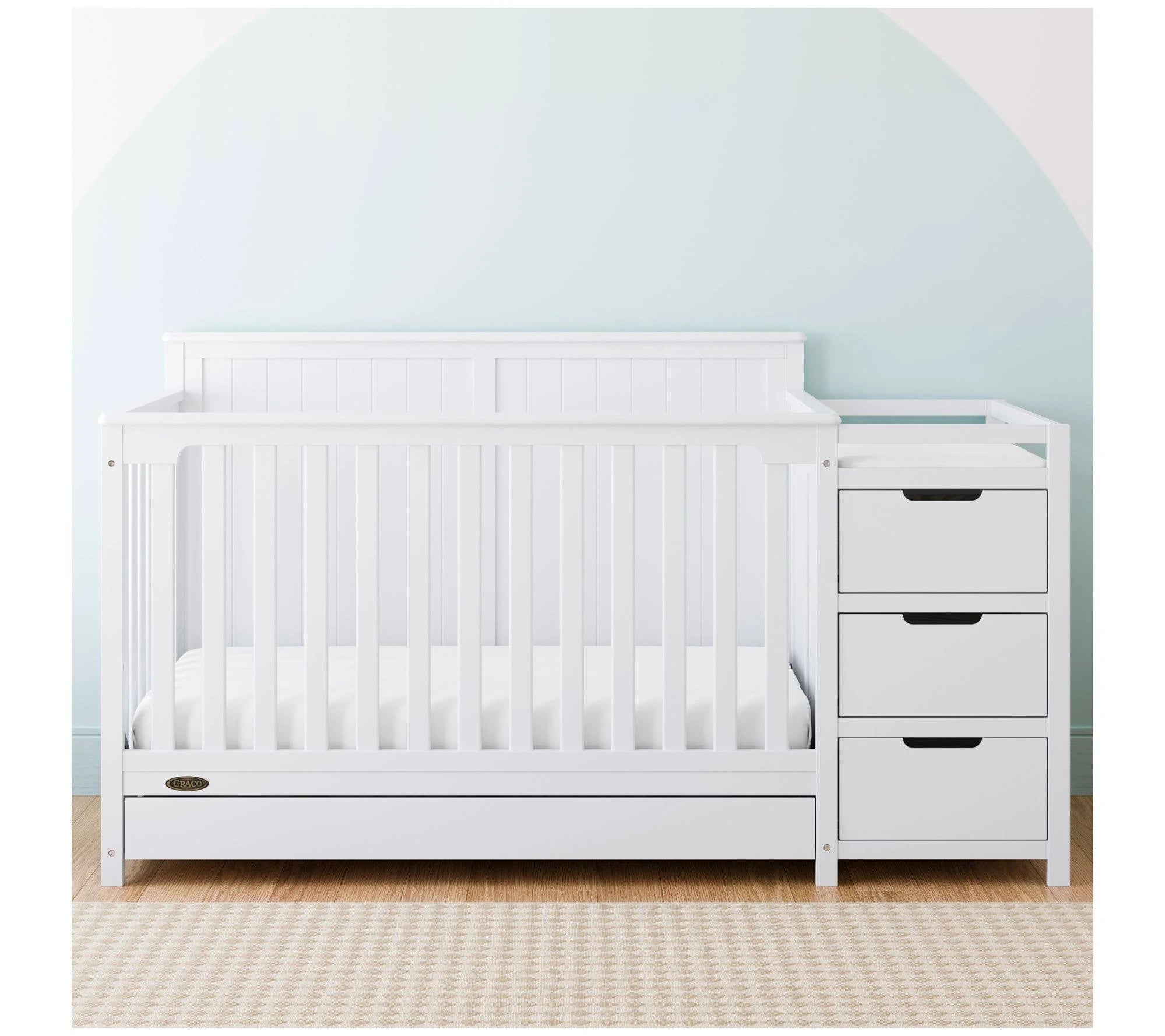Graco Hadley 5-in-1 Convertible Crib and Changer with Drawer Pebble G - MadeInUSA