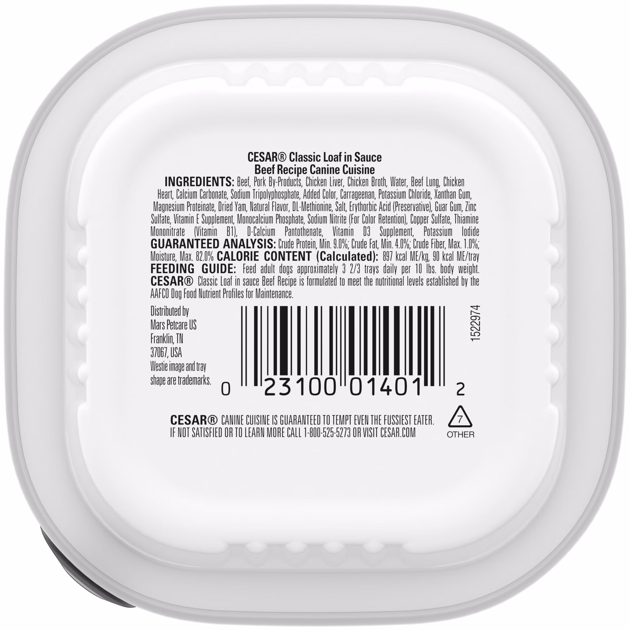 Cesar Classic Loaf In Sauce Beef Recipe Adult Wet Dog Food, 3.5 Oz Easy Peel Tray