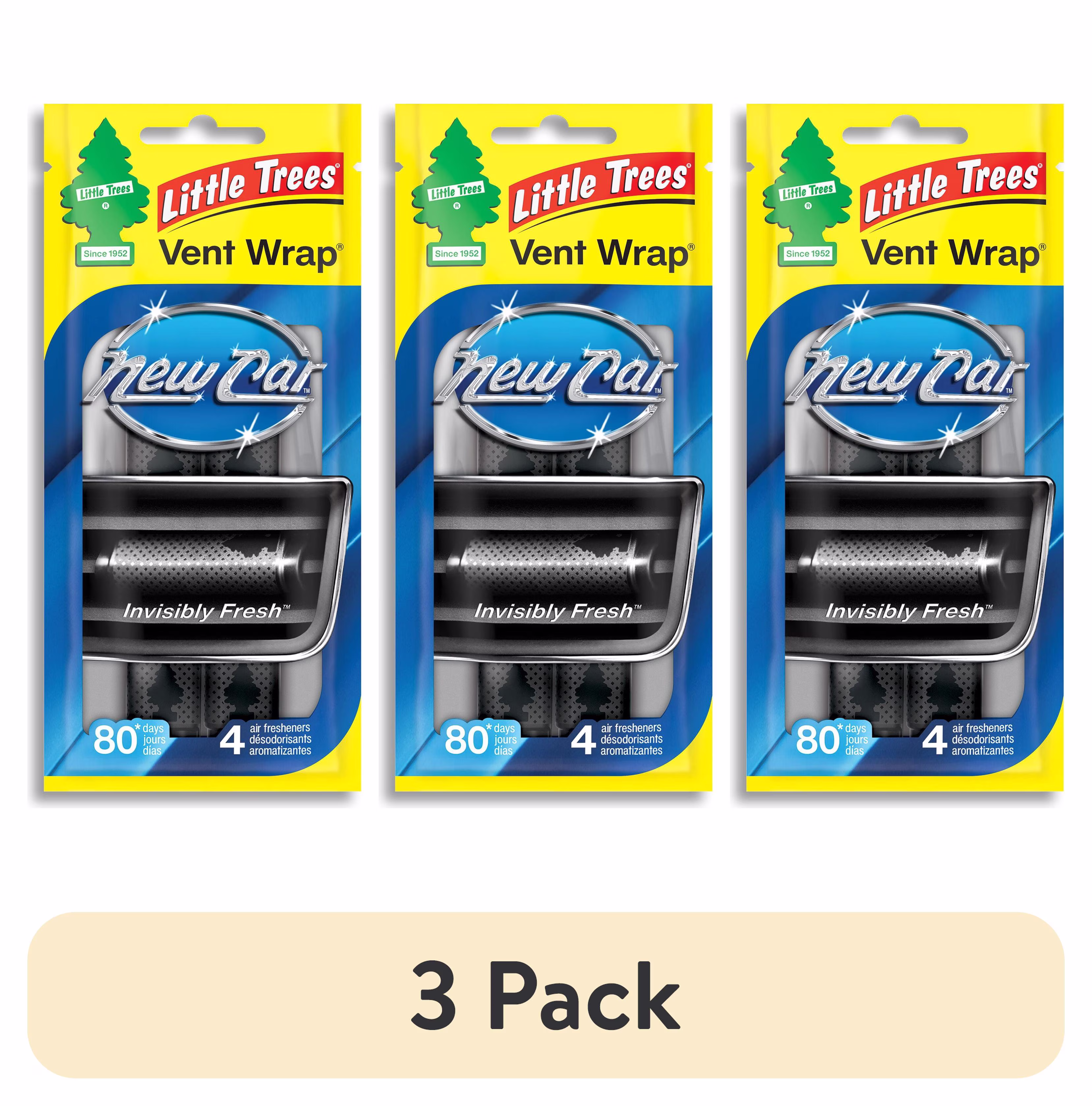 (3 pack) Little Trees Air Freshener Vent Wrap New Car Scent Fragrance 4-Pack