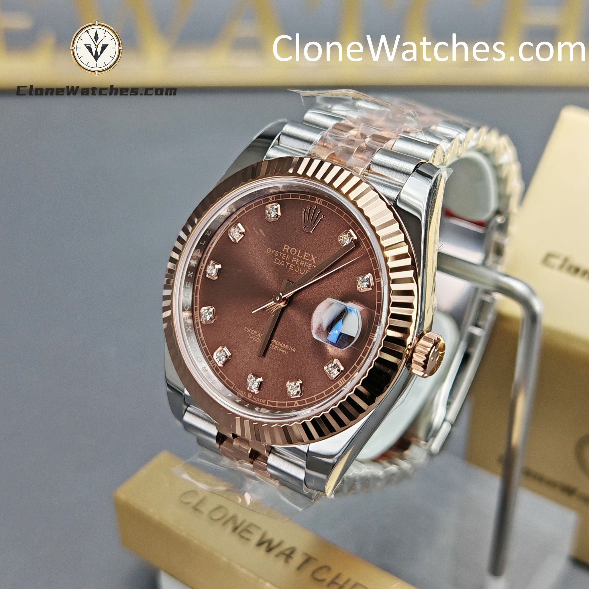 Rolex Super Clone Watches 1:1 DateJust Chocolate Diamond Dial Jubilee 41MM M126331-0004 3235 Movement