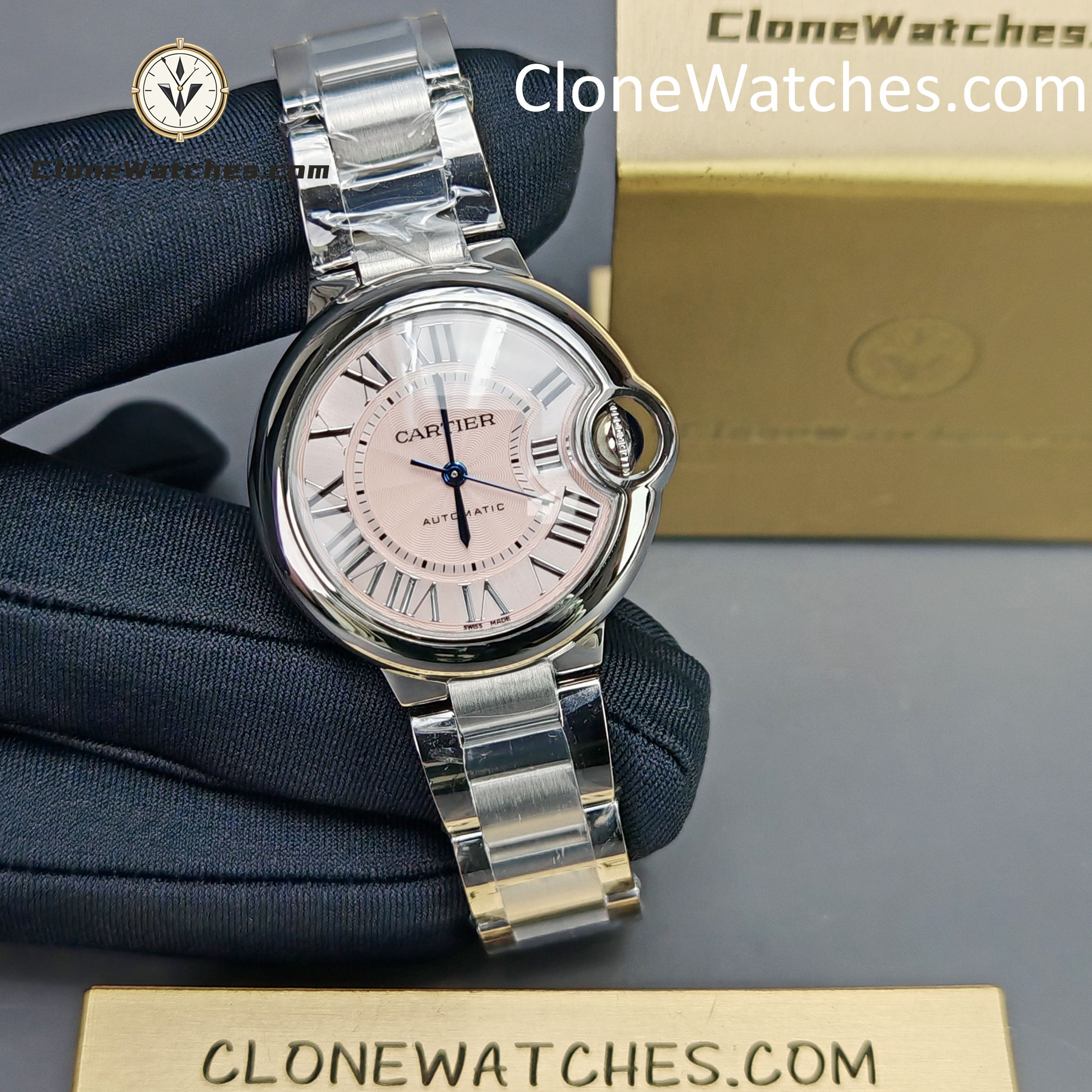 Cartier Super Clone Watches 1:1 Ballon Bleu de WSBB0068 Pink Dial Roman Scale 33mm
