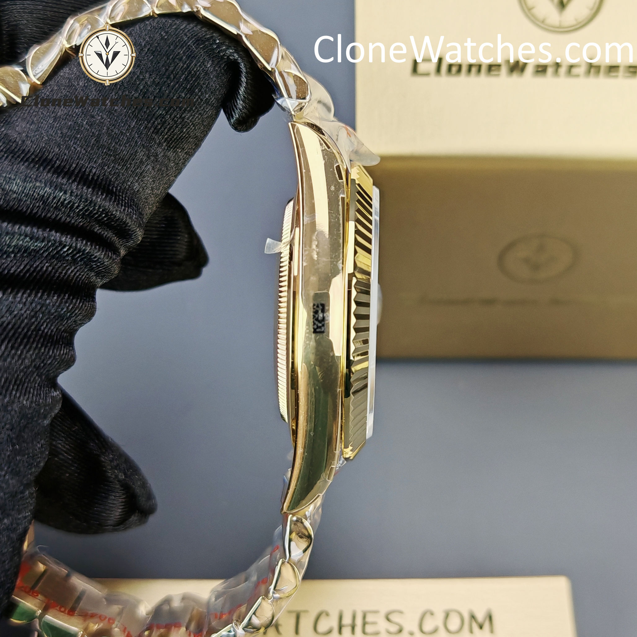 Rolex Super Clone Watches 1:1 Day Date 18K Gold Black Diamond Dial 40mm m228238-0059 3255 Movement