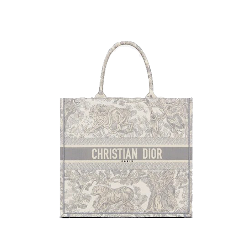 MEDIUM DIOR BOOK TOTE Gray Toile de Jouy Embroidery