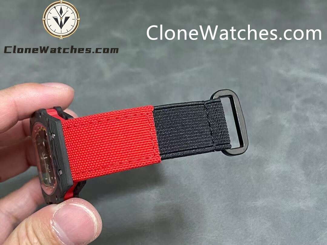 Richard Mille Super Clone Watches 1:1 RM 67 – 02 Carbon Tourbillon Red Strap