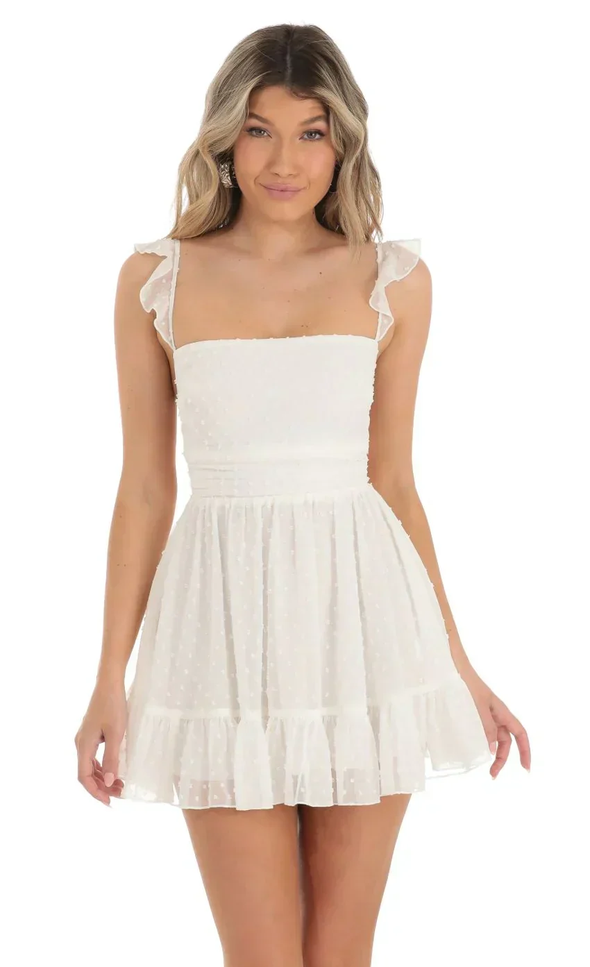 Dotted A-line Dress in White