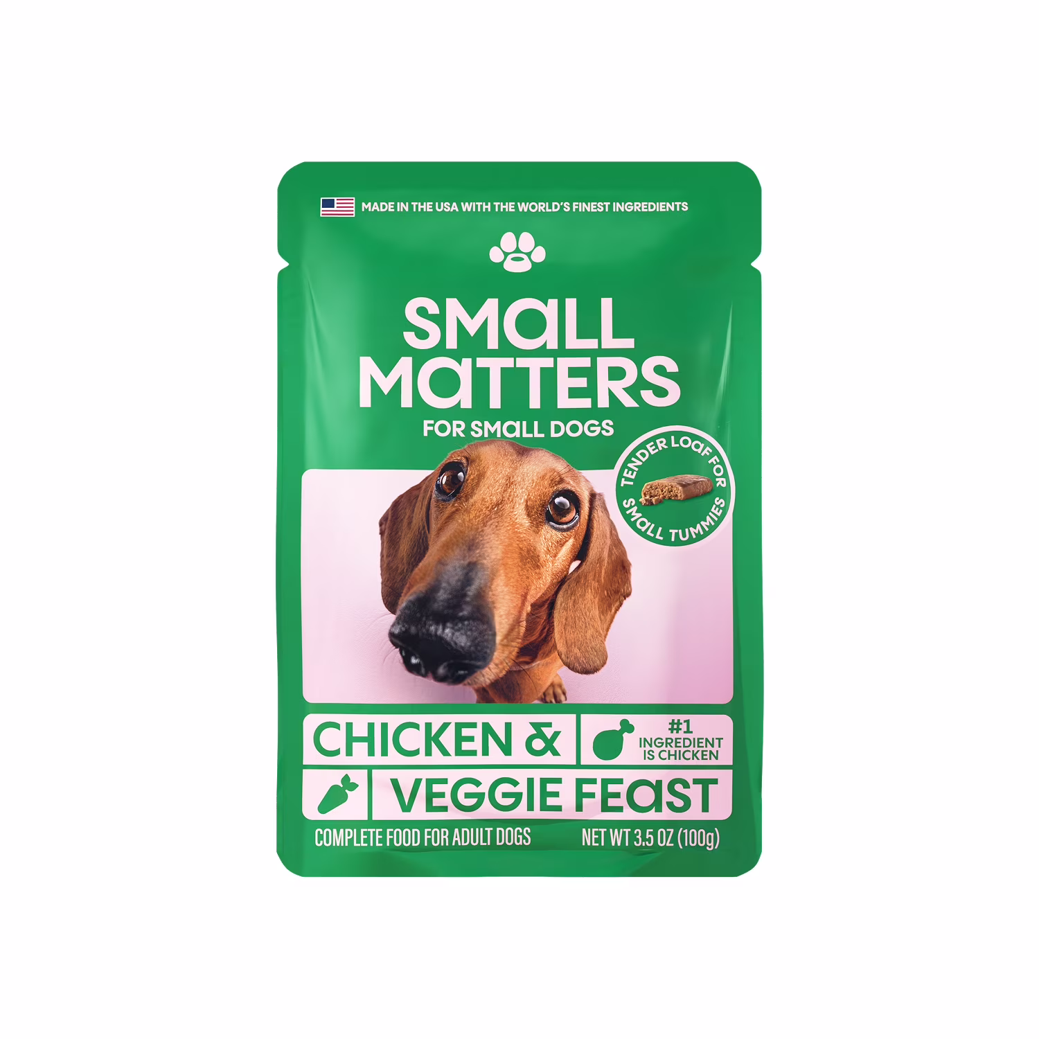 Small Matters Adult Dog Food for Small Dogs, Chicken & Veggie Feast Loaf, 3.5oz Pouch