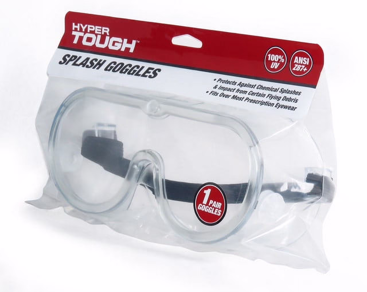 Hyper Tough Splash Goggles, Clear 100% UV Block. Safety Goggle Eye Ojo.