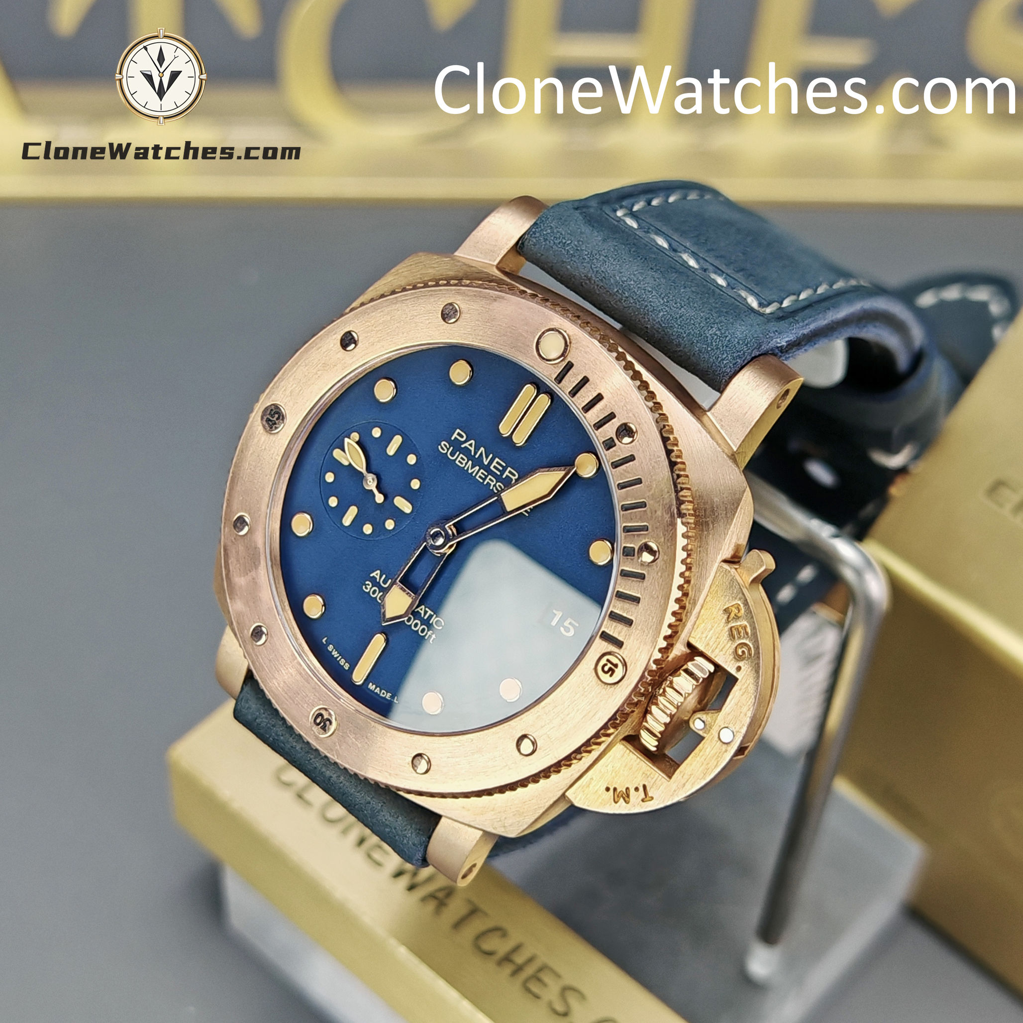 Panerai Super Clone Watches 1:1 Submersible Bronzo PAM01074 Blue Dial