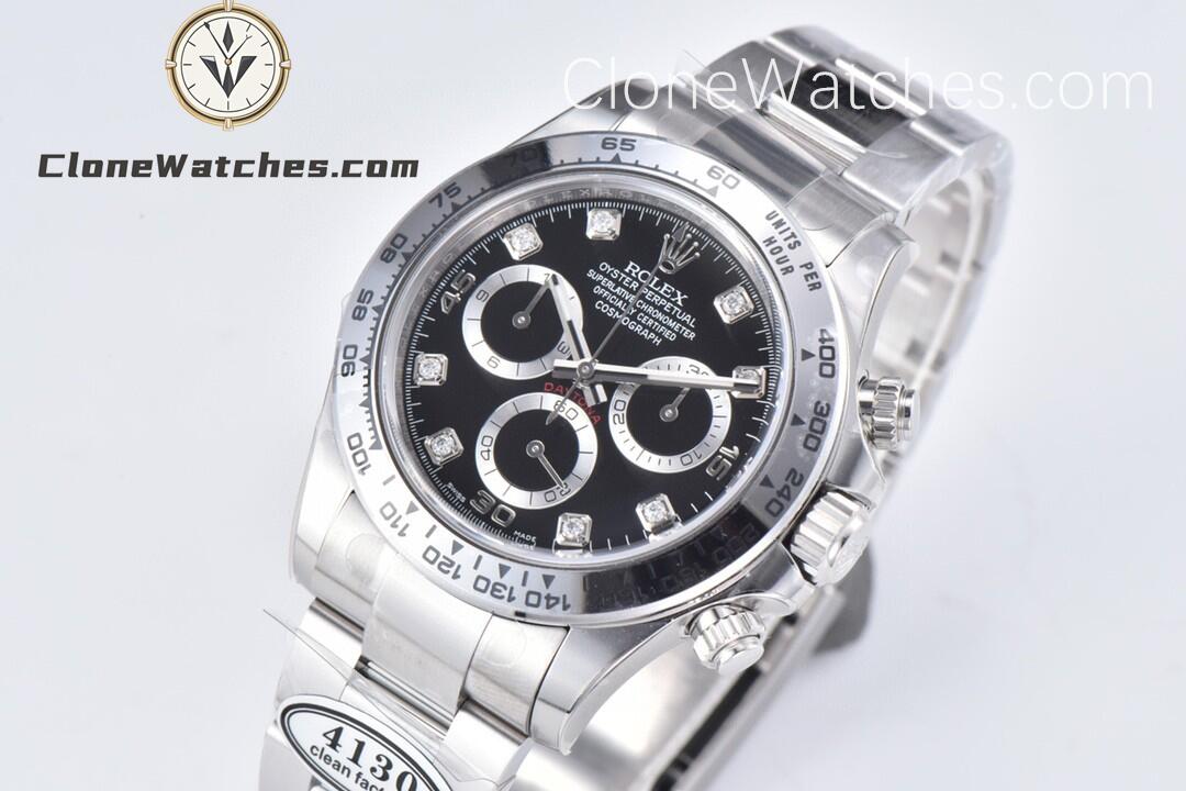 Rolex Super Clone Watches 1:1 Daytona Black Diamond Dial M116508-0014 4130 Movement