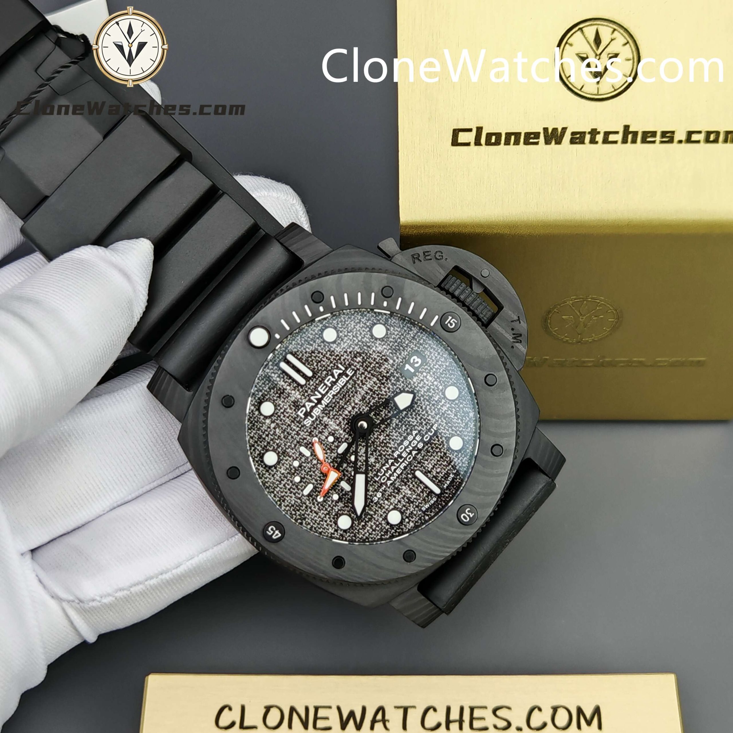 Panerai Super Clone Watches 1:1 Submersible Luna Rossa CarboTech GMT America’s Cup PAM 01039