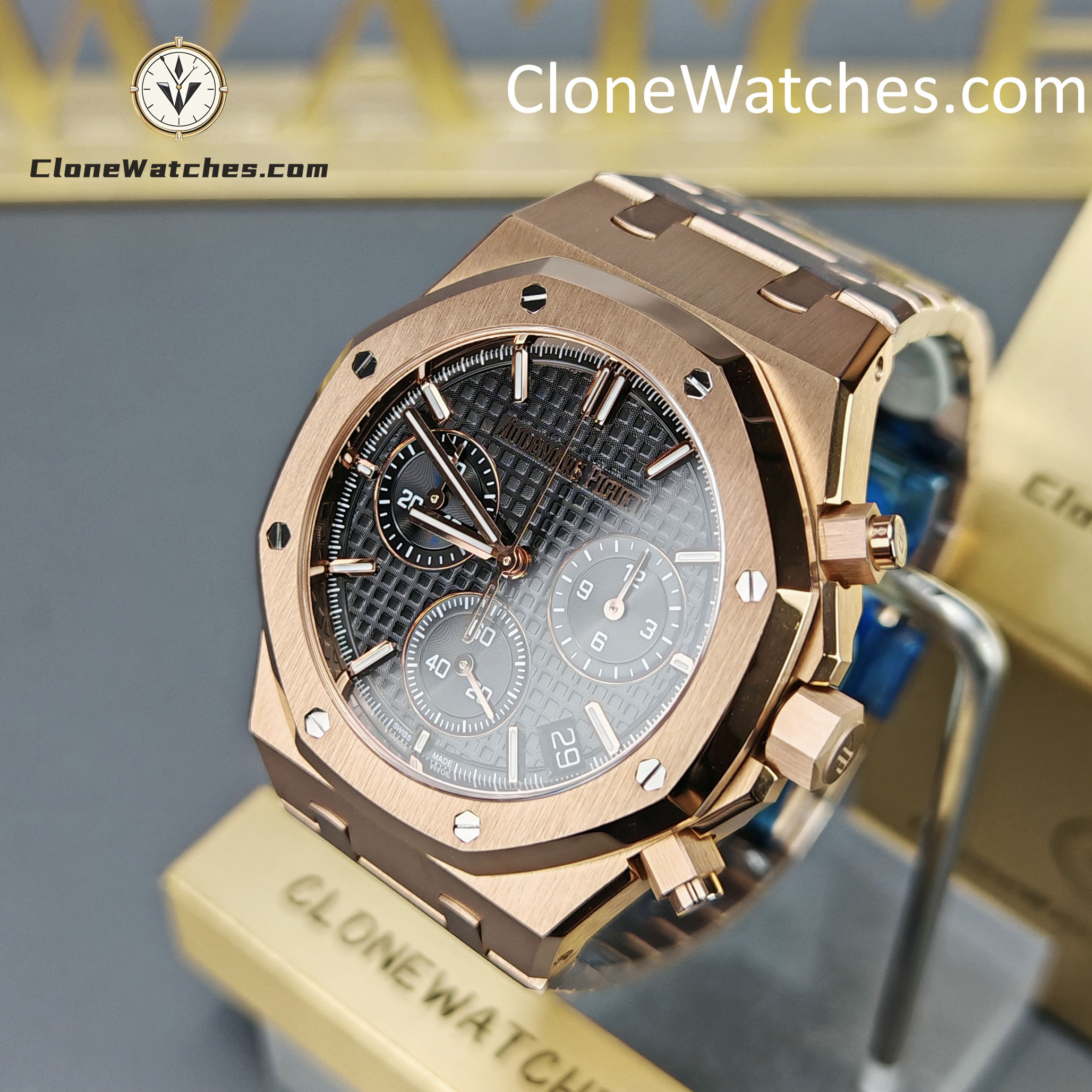 Audemars Piguet Super Clone Watches 1:1 Royal Oak Rose Gold 26240 Black Dial