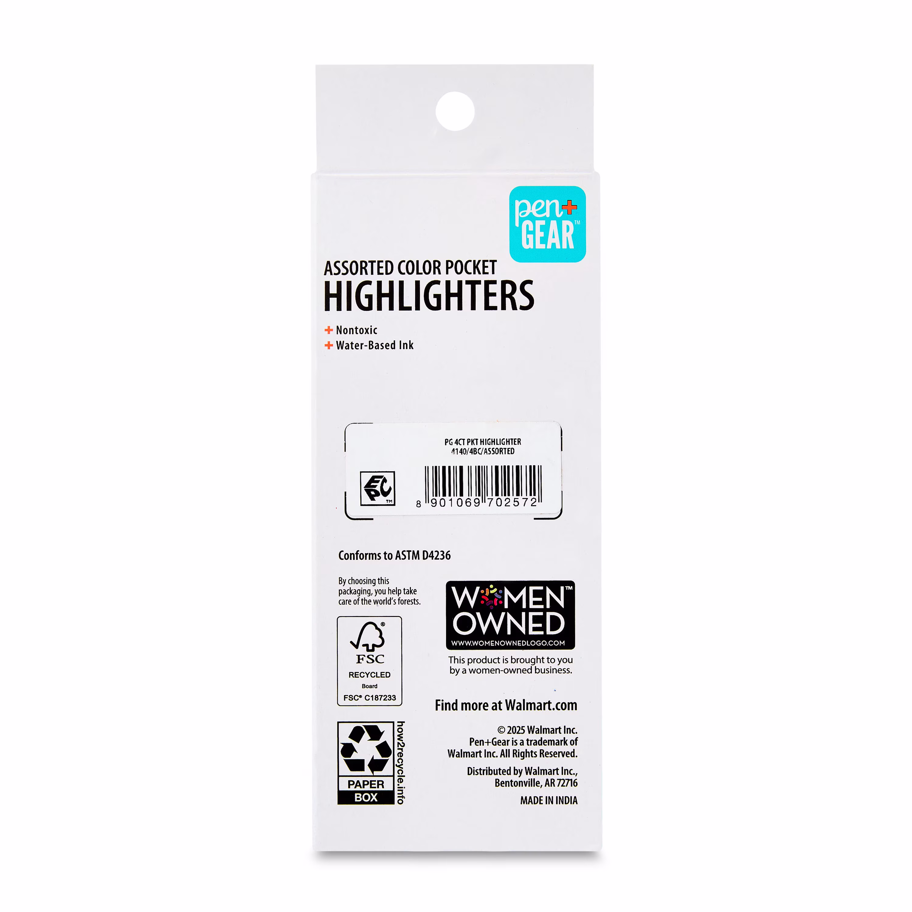 Pen+Gear Pocket Highlighters, Chisel Tip, Assorted Colors, 4 Count