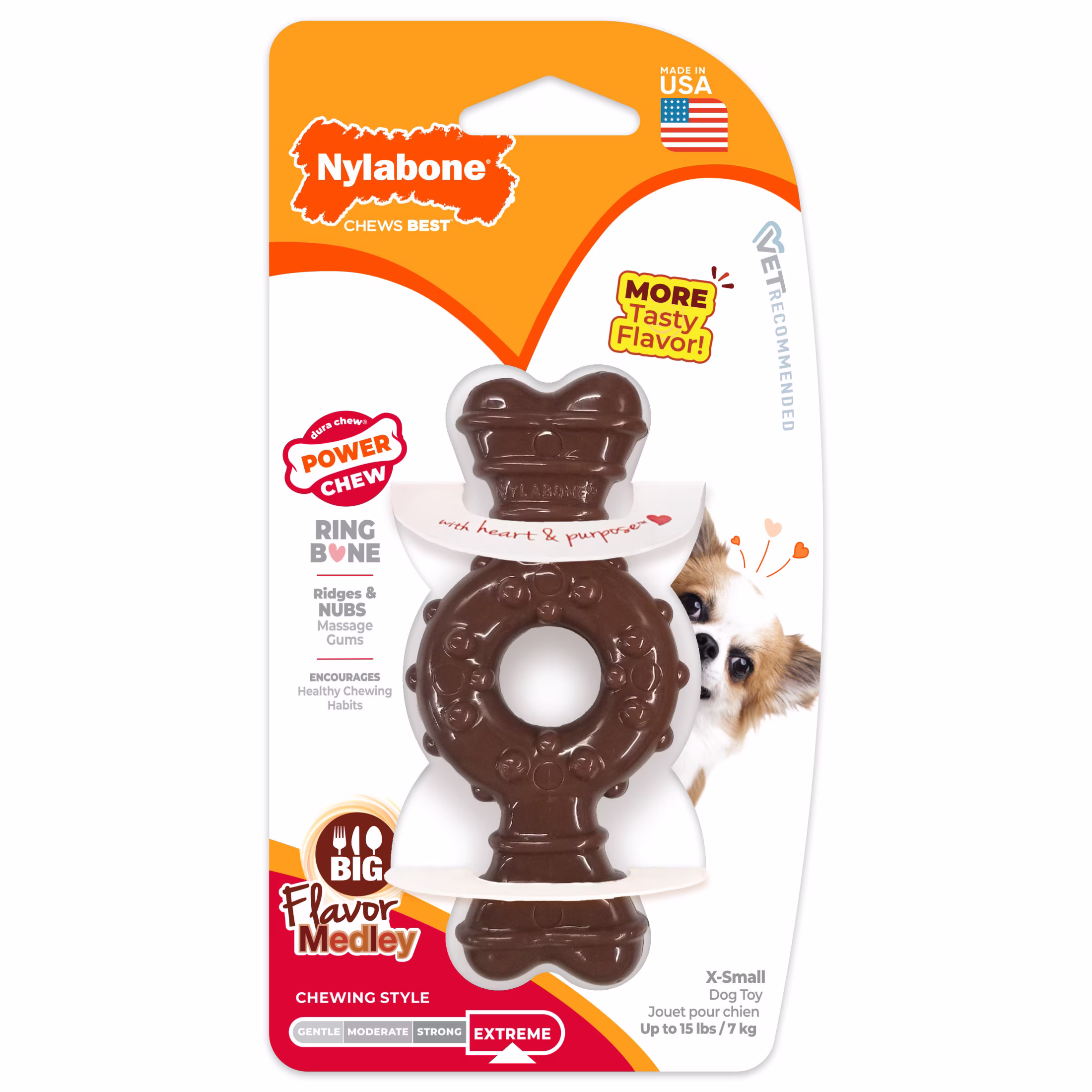 Nylabone Power Chew Ring Bone Dog Toy, Dog Chew Toy, Flavor Medley Flavor, X-Small, 1 Count