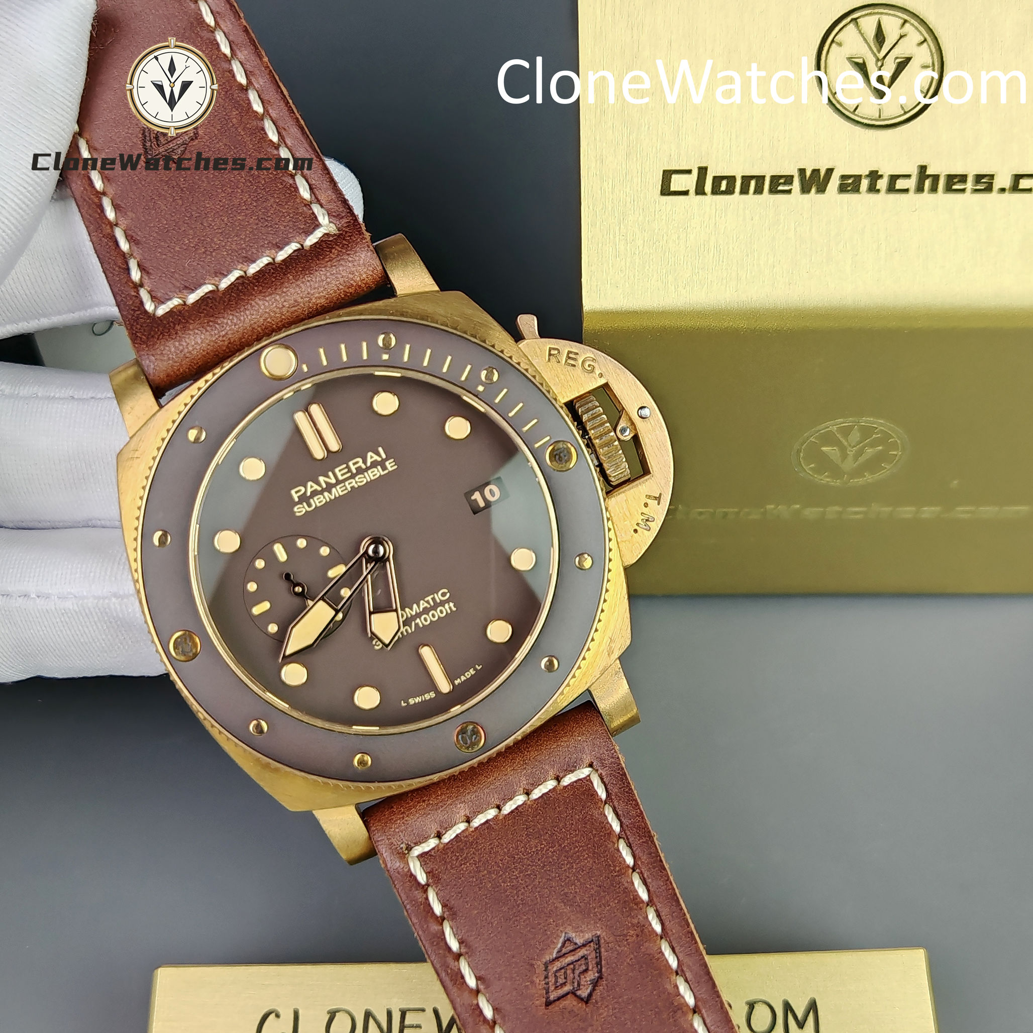 Panerai Super Clone Watches 1:1 Submersible Bronzo PAM 00968 Brown Dial