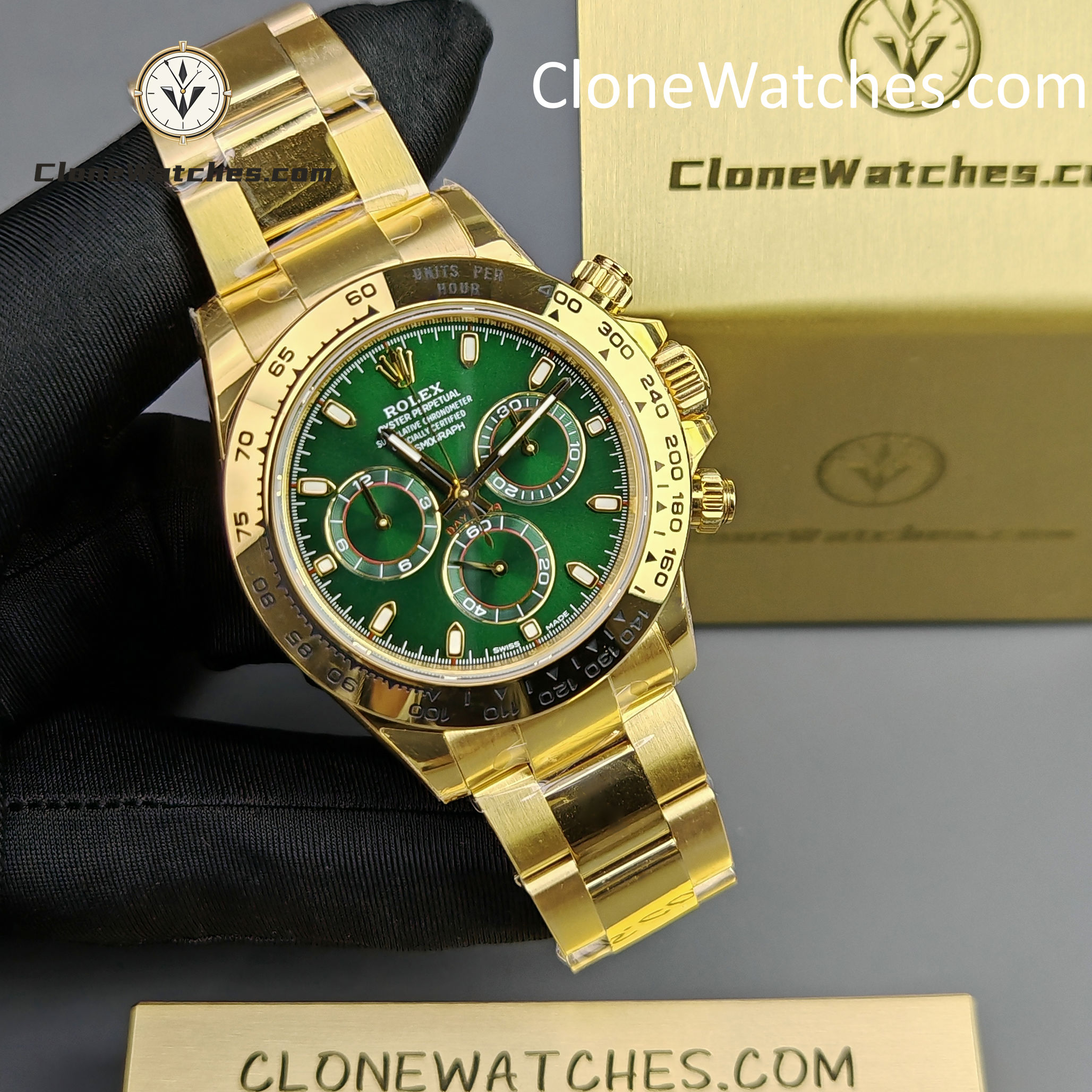 Rolex Super Clone Watches 1:1 Daytona 18K Gold Green Dial M116508-0013 4130 Movement