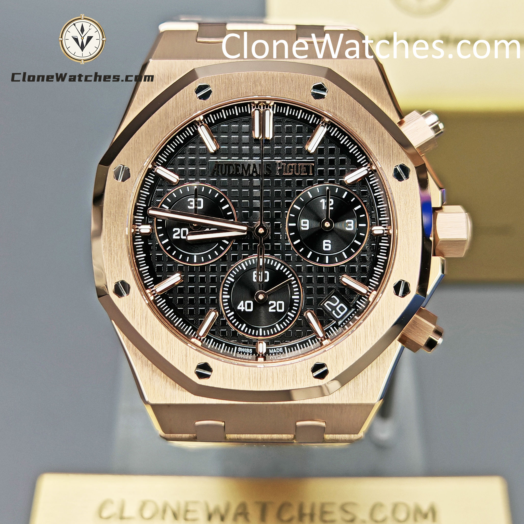 Audemars Piguet Super Clone Watches 1:1 Royal Oak Rose Gold 26240 Black Dial