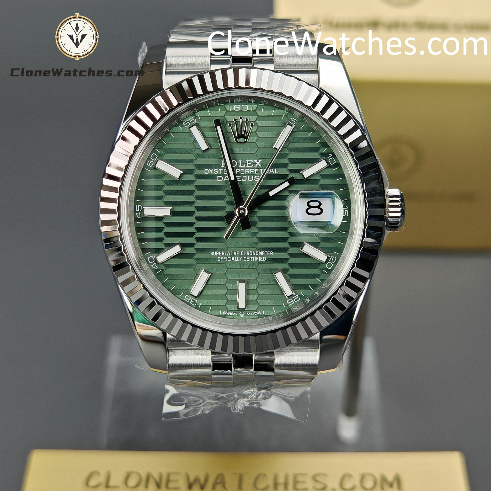 Rolex Super Clone Watch 1:1 DateJust Water Ripple Green Dial m126334-0030 Jubilee 41MM 3235 Movement