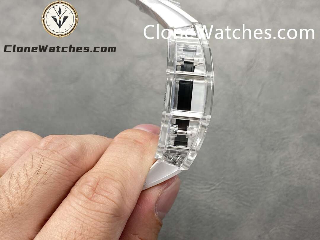 Richard Mille Super Clone Watches 1:1 RM 055 Ceramics Tourbillon Fully Transparent White Strap