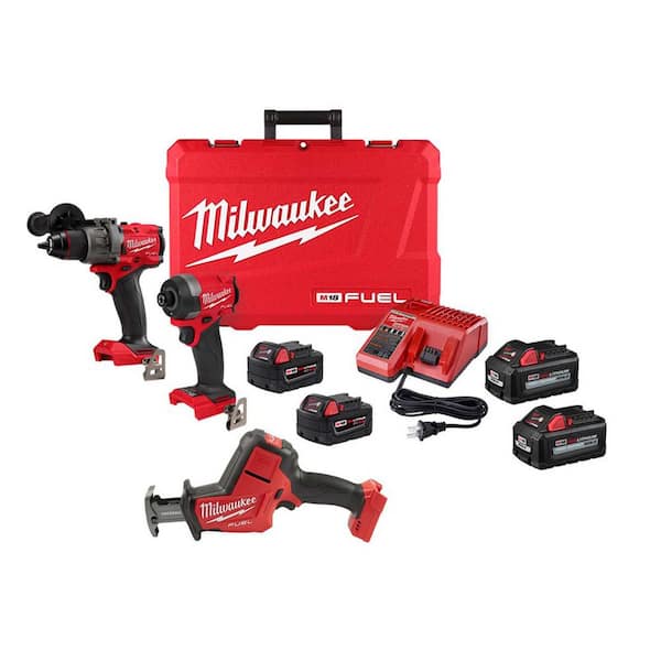 M18 FUEL 18-Volt Lithium-Ion Brushless Cordless Hammer Drill/HACKZALL/Impact Driver Combo Kit 3-Tool with (4) Batteries