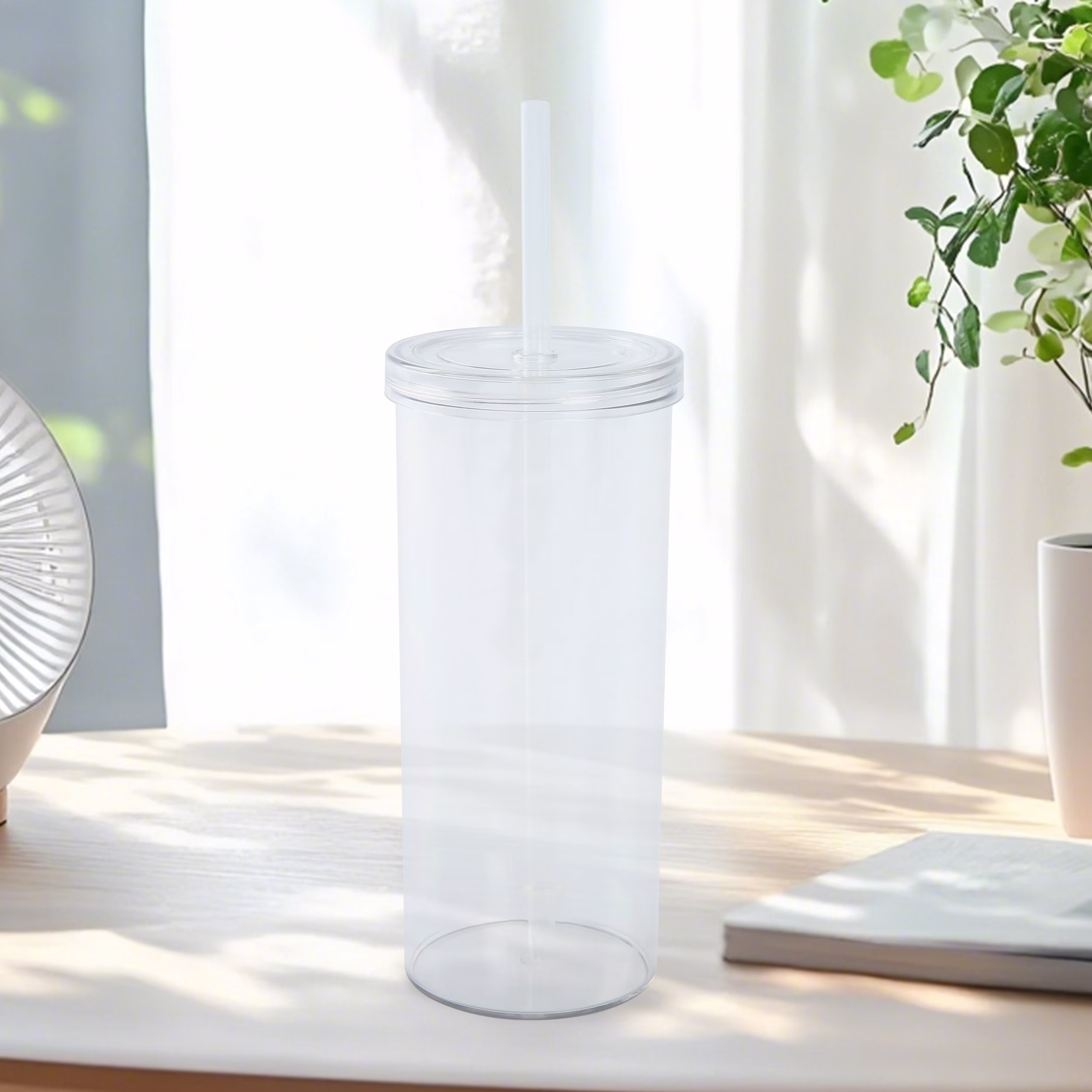 Mainstays 20 oz Clear Plastic Tumbler with Screw Top Lid and Straw