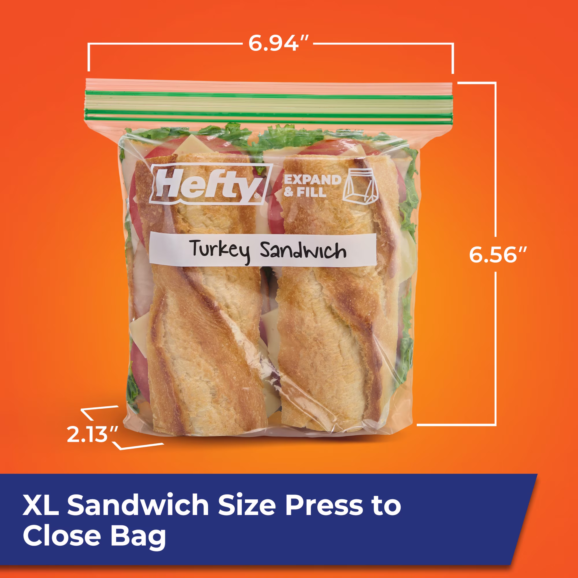 Hefty Press to Close Extra Large Sandwich Bags, 100 Count