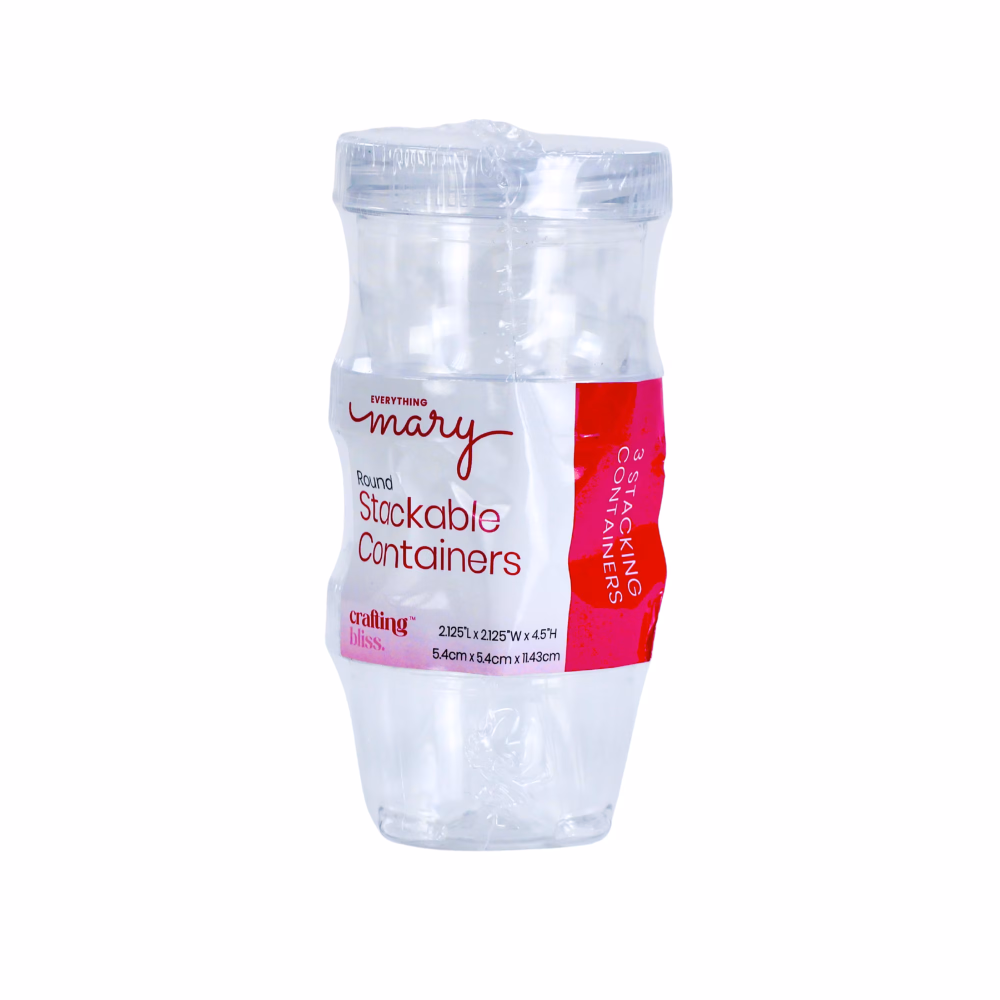 Everything Mary Round Stackable Crafting Containers, 3 Piece Plastic Clear Set