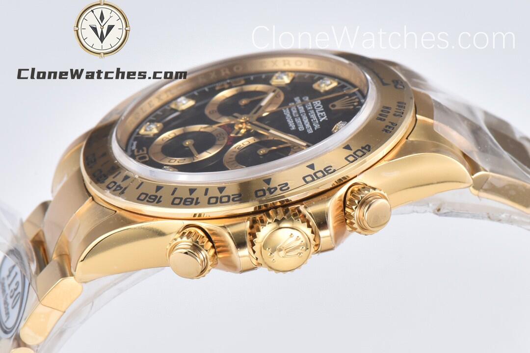Rolex Super Clone Watches 1:1 Daytona 18K Gold Black Diamond Dial M116508-0016 4130 Movement