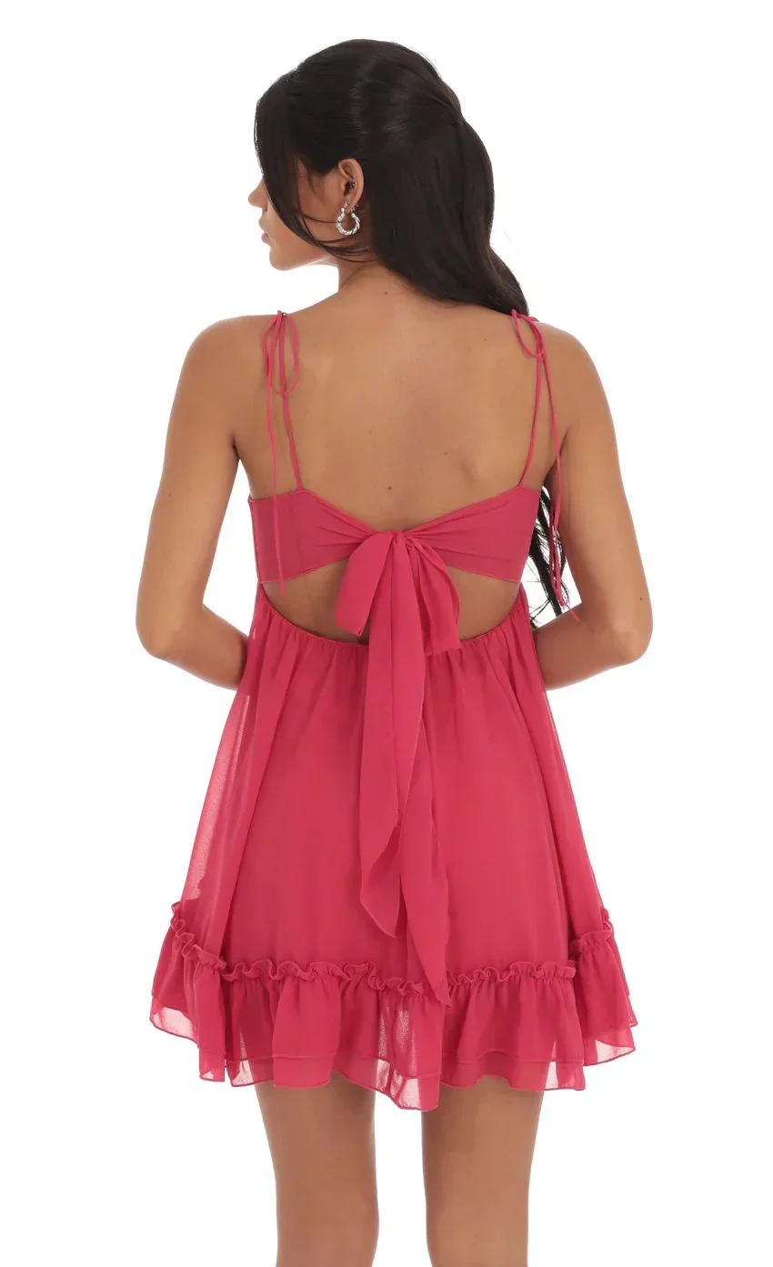 Chiffon Baby Doll Dress in Magenta