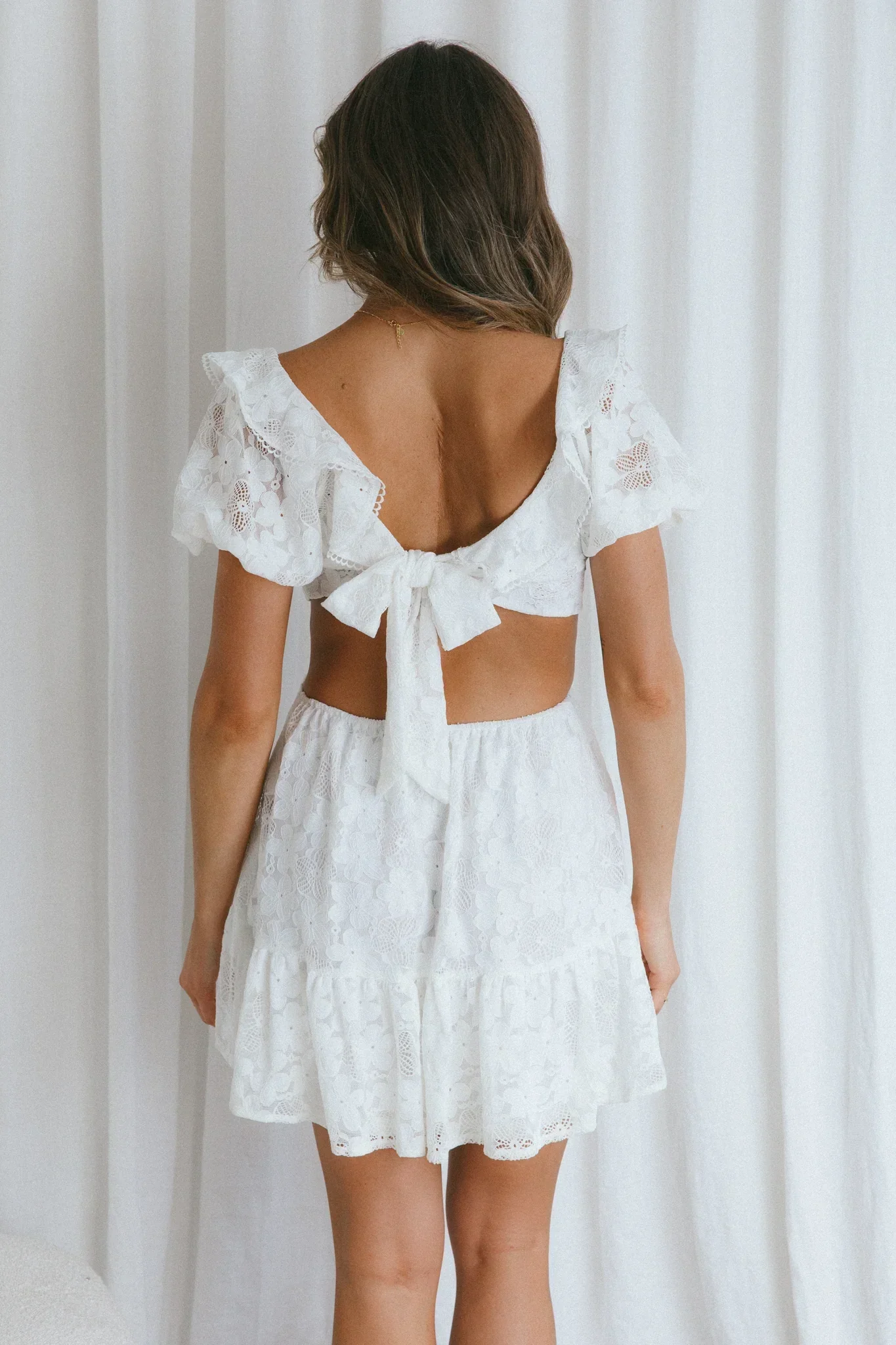 Sweet Life Cut-Out Waist Lace Dress White
