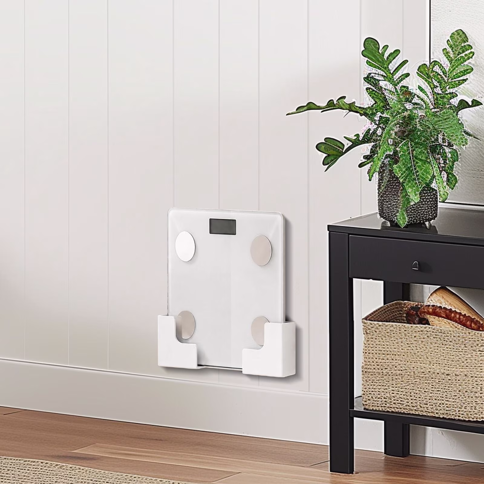 Wall-Mounted Bathroom Scale Holder – No-Drill Adjustable Bracket, 1 Set(White)