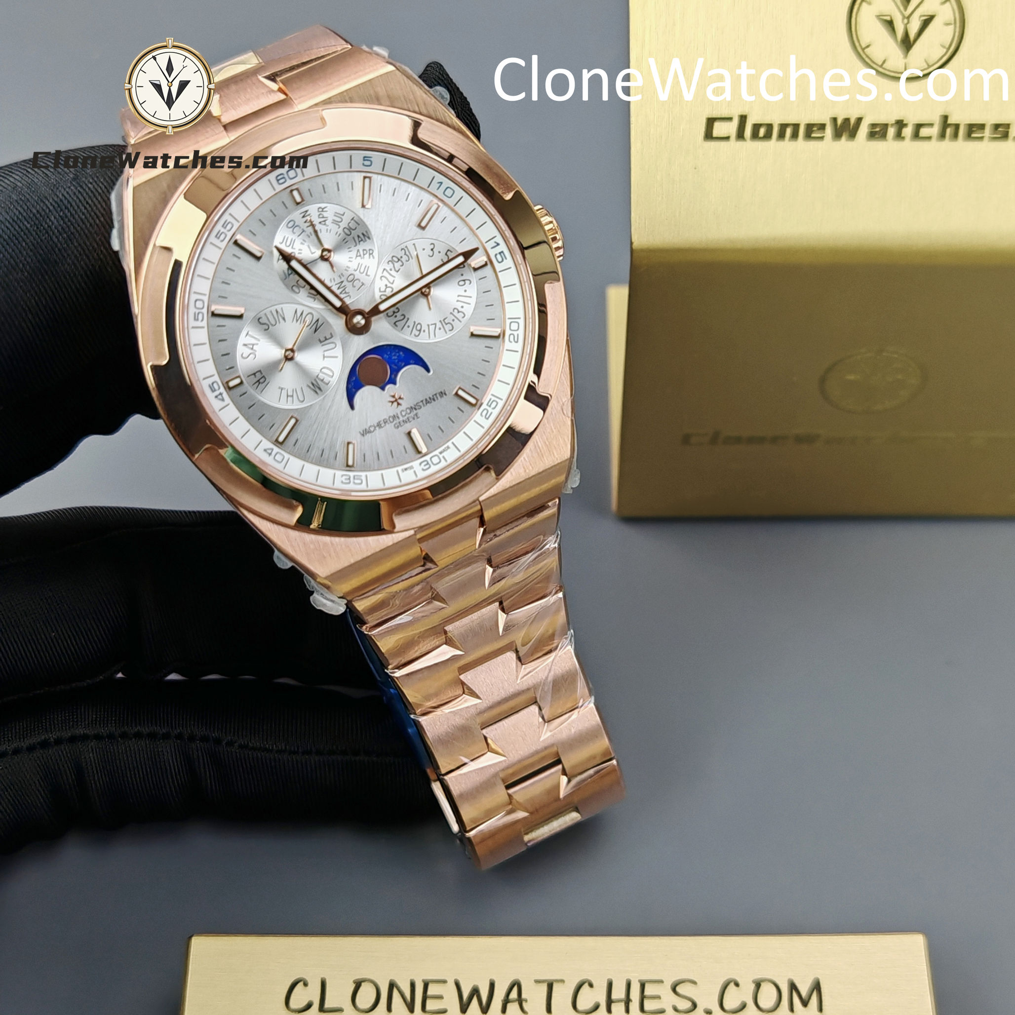 Vacheron Constantin Super Clone Watches 1:1 Overseas perpetual calendar Rose Gold 4300V/220R-B064