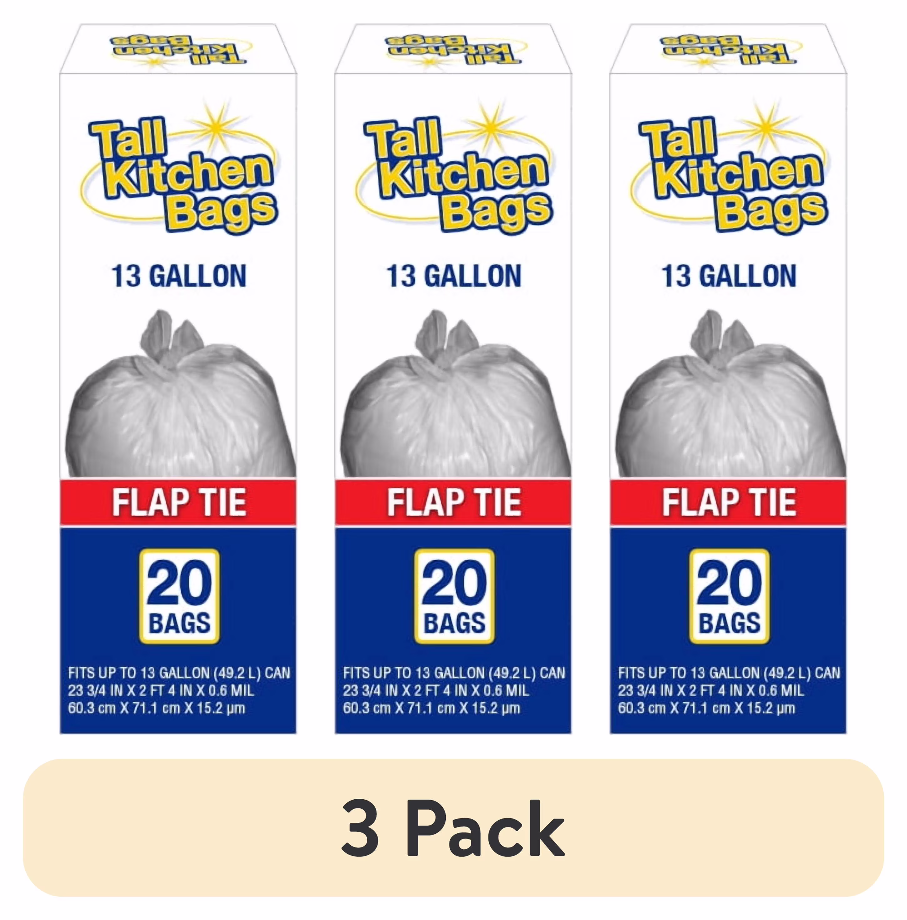 Top Job Basic Kitchen Trash Bags, 13 Gallon, 20 Bags (Flap Tie)