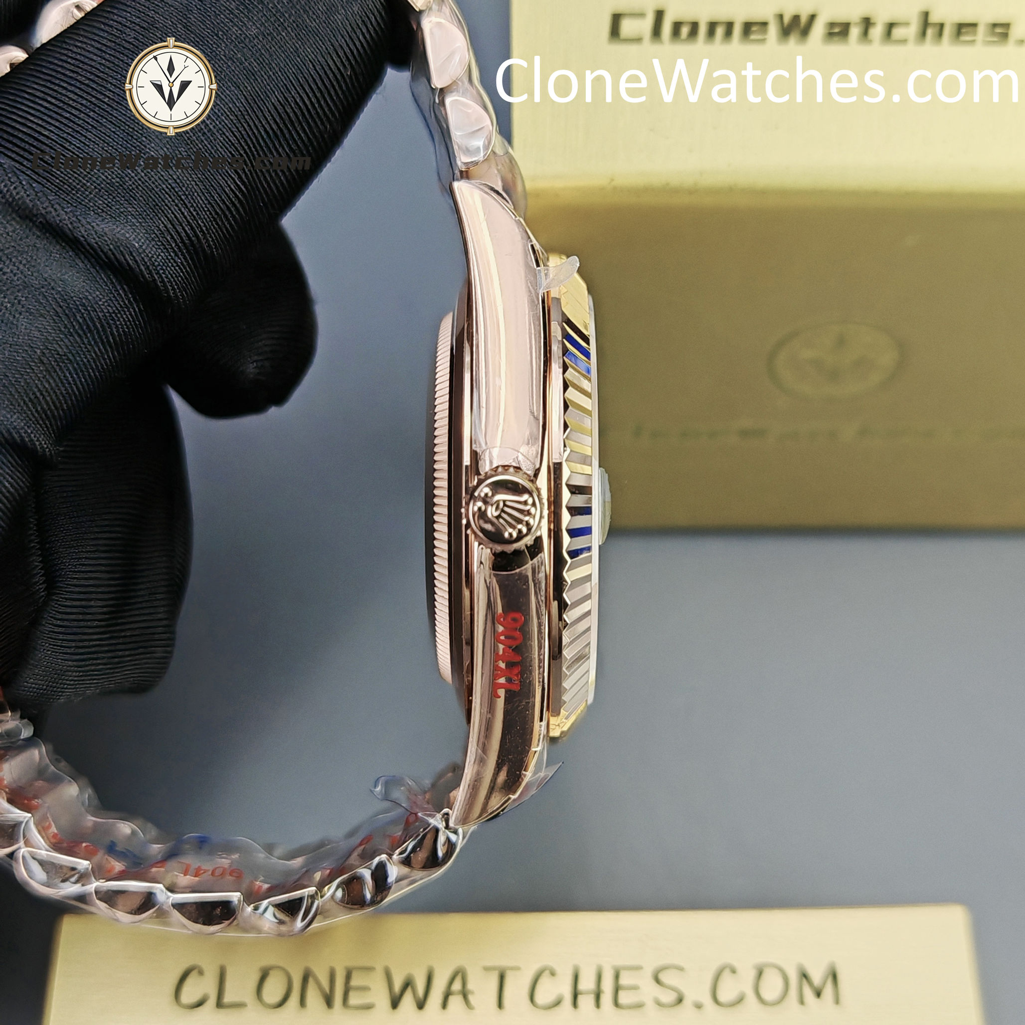 Rolex Super Clone Watches 1:1 Day Date 18K Rose Gold Olive Green Dial 40mm m228235-0025 3255 Movement