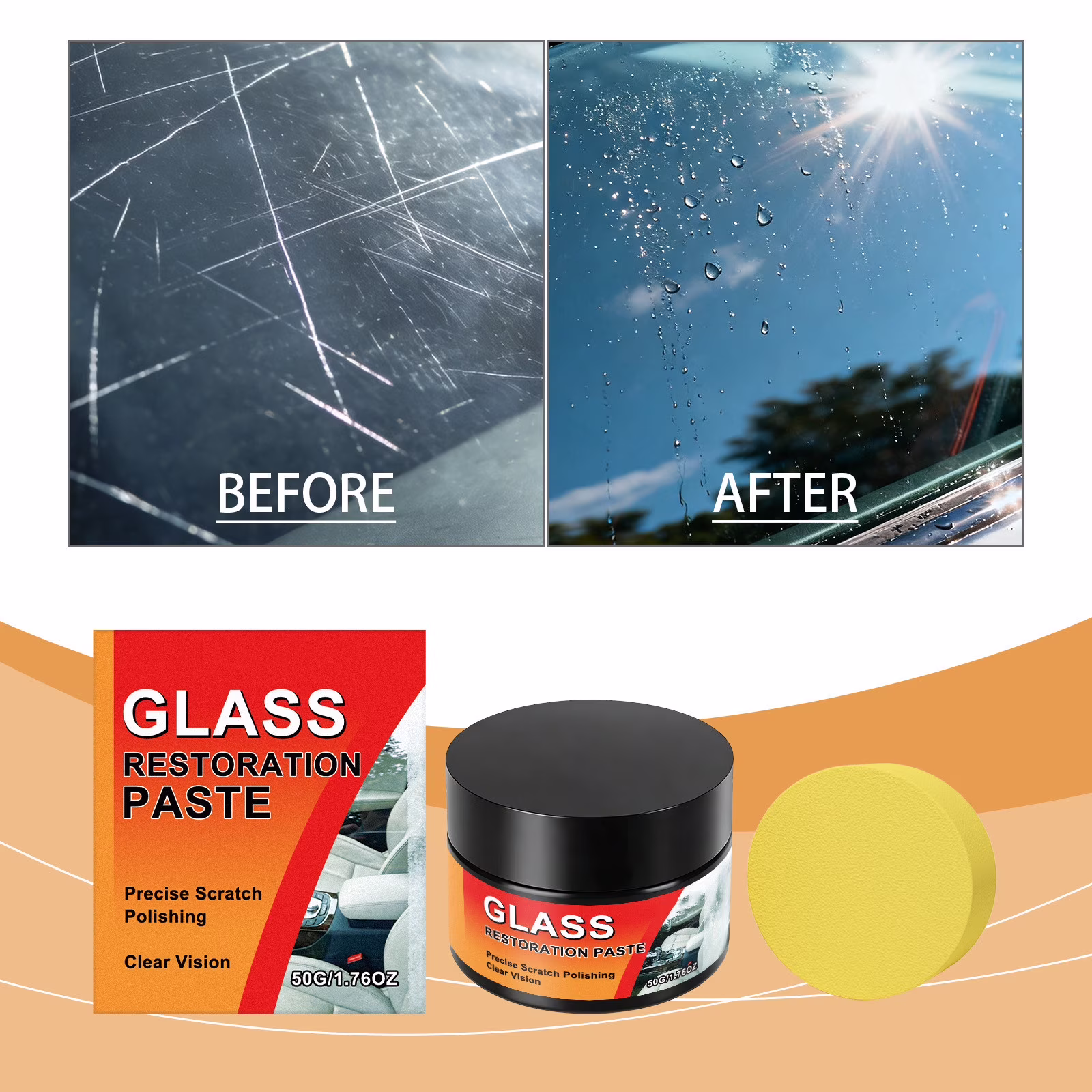 Aff*ordable！Glass Scratch Remover Paste for Car Window Mirror, Household Scratch Repair Polishing, Removes Oxidation and Scuffs, Brightening Cleaning Care Agent, Safe for Tinted Glass